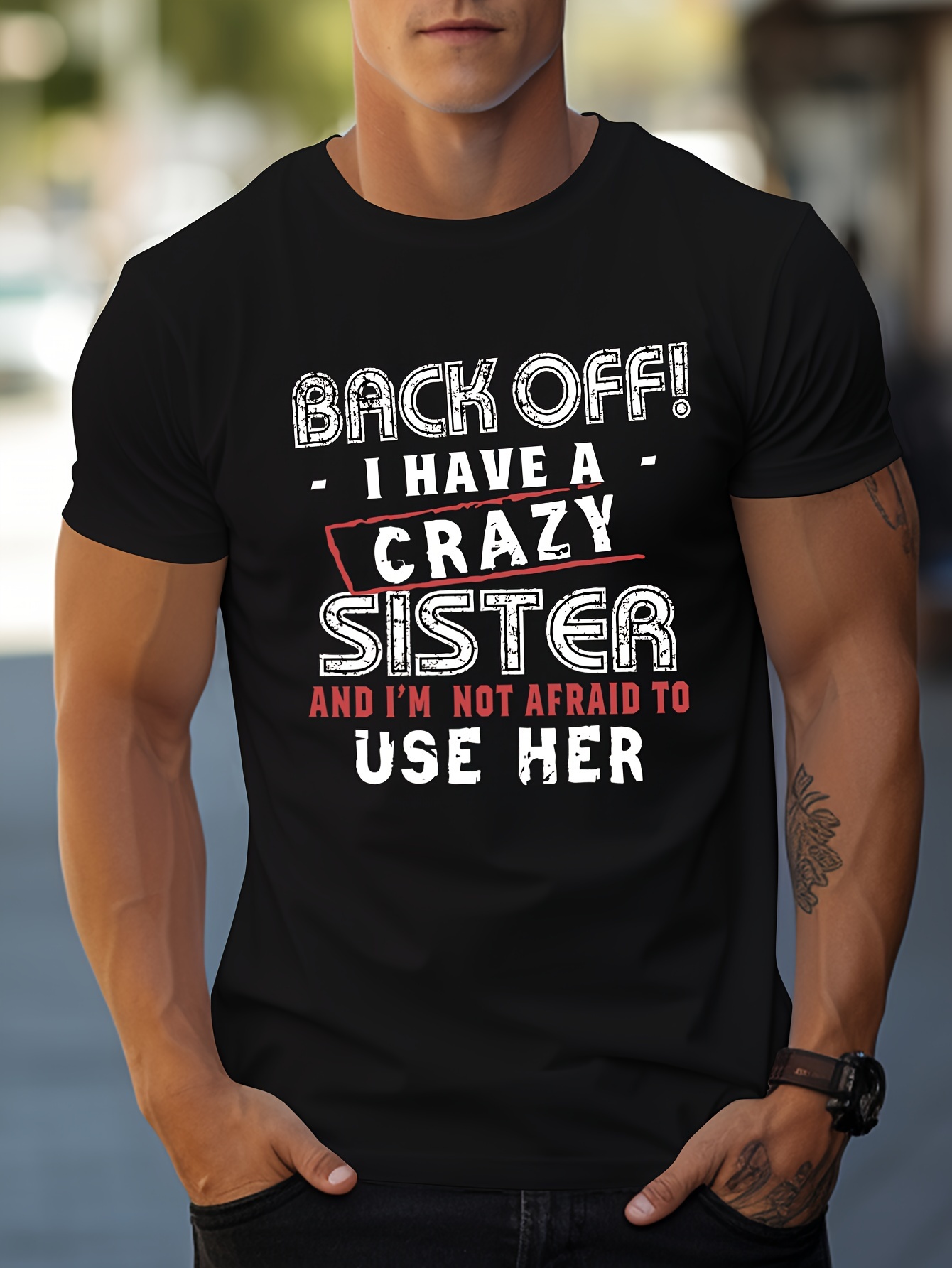 funny i have a crazy sister print t shirt tees for men casual short sleeve tshirt for summer spring fall tops as gifts details 4