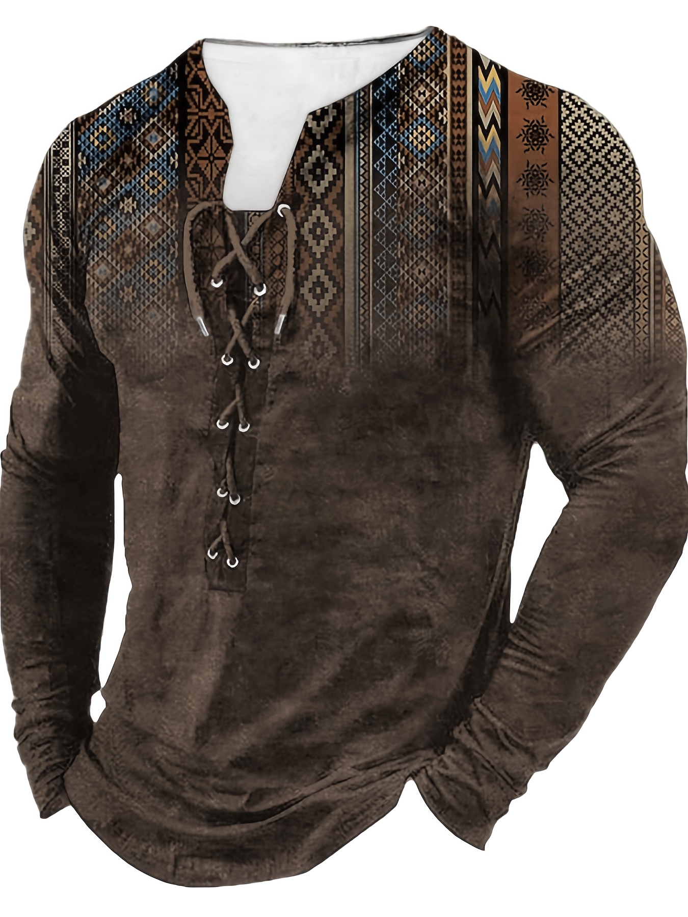 bohemian style pattern mens vintage long sleeve henley tee spring fall gift for men details 4