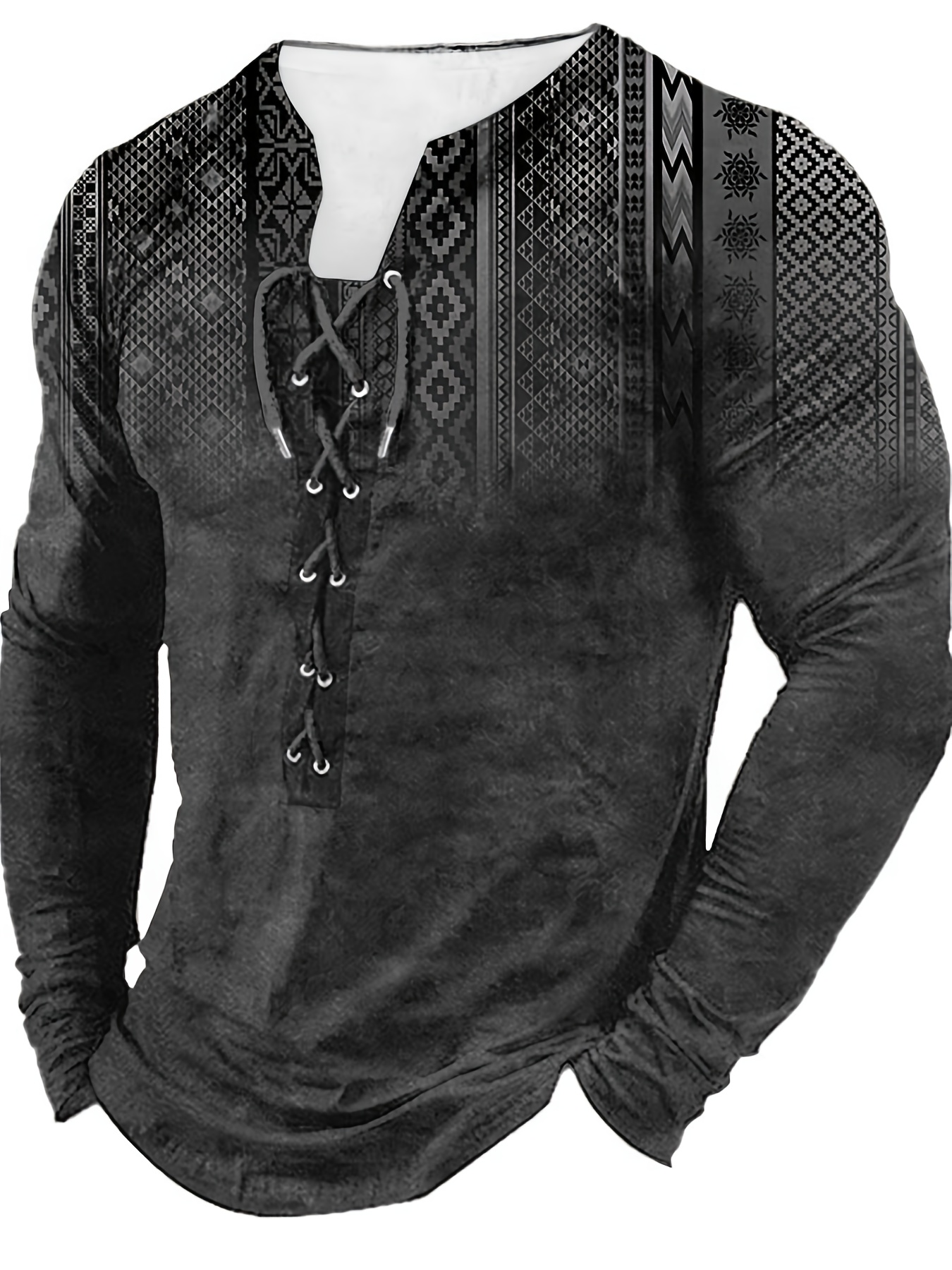 bohemian style pattern mens vintage long sleeve henley tee spring fall gift for men details 8