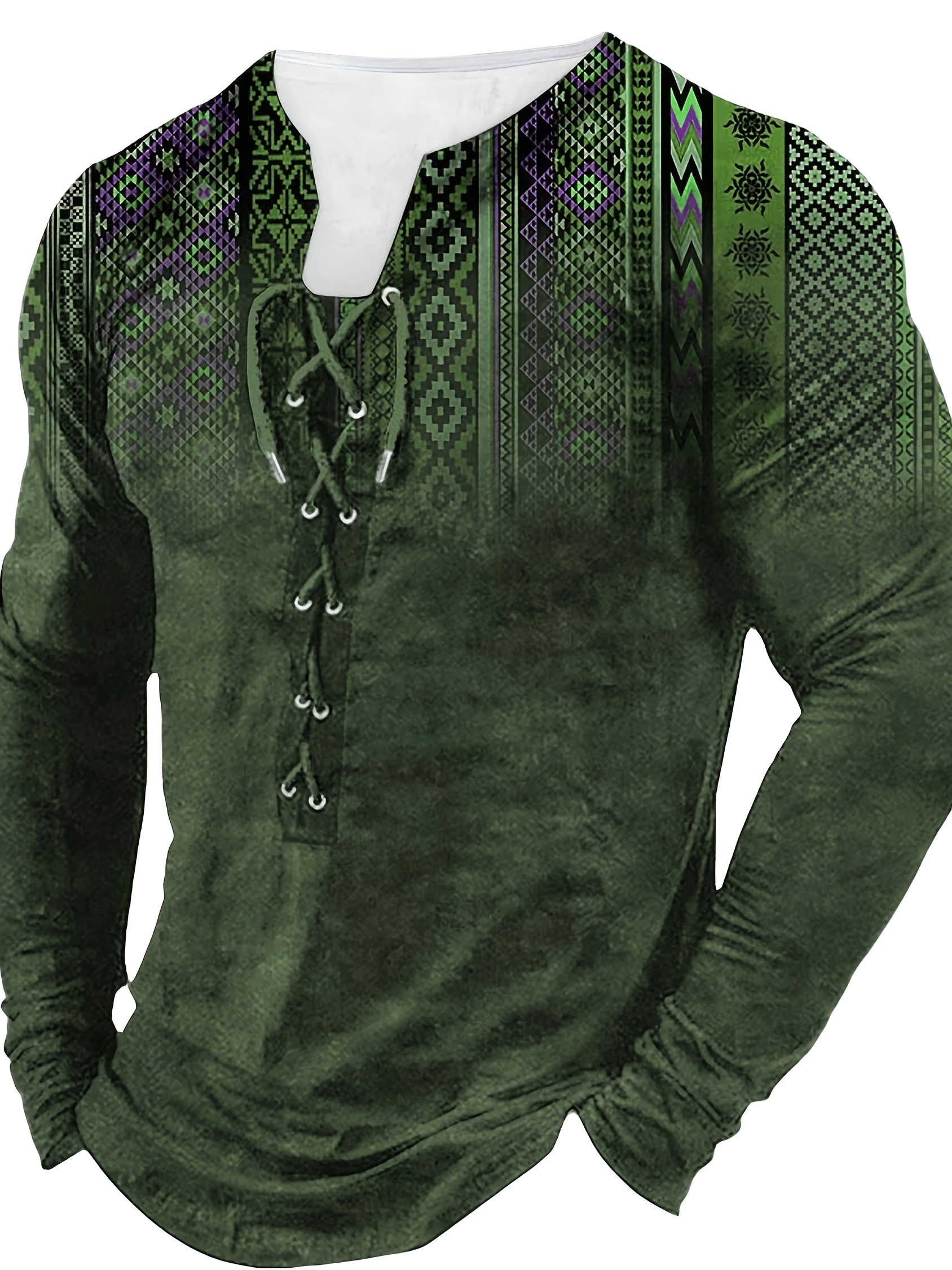 bohemian style pattern mens vintage long sleeve henley tee spring fall gift for men details 12