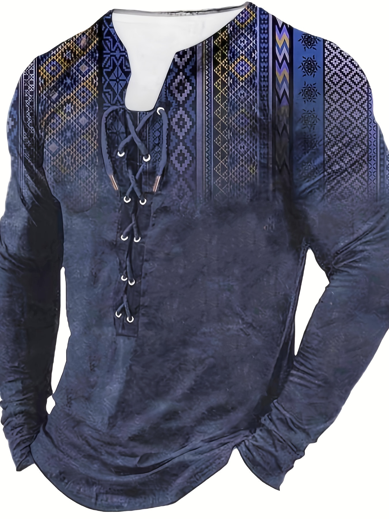 bohemian style pattern mens vintage long sleeve henley tee spring fall gift for men details 17