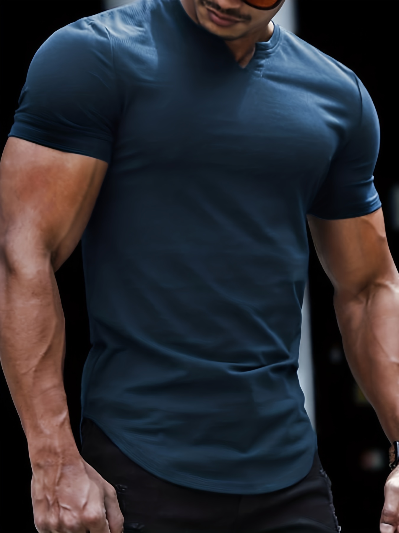 solid color mens comfy v neck medium stretch t shirt mens summer clothes mens outfits details 10