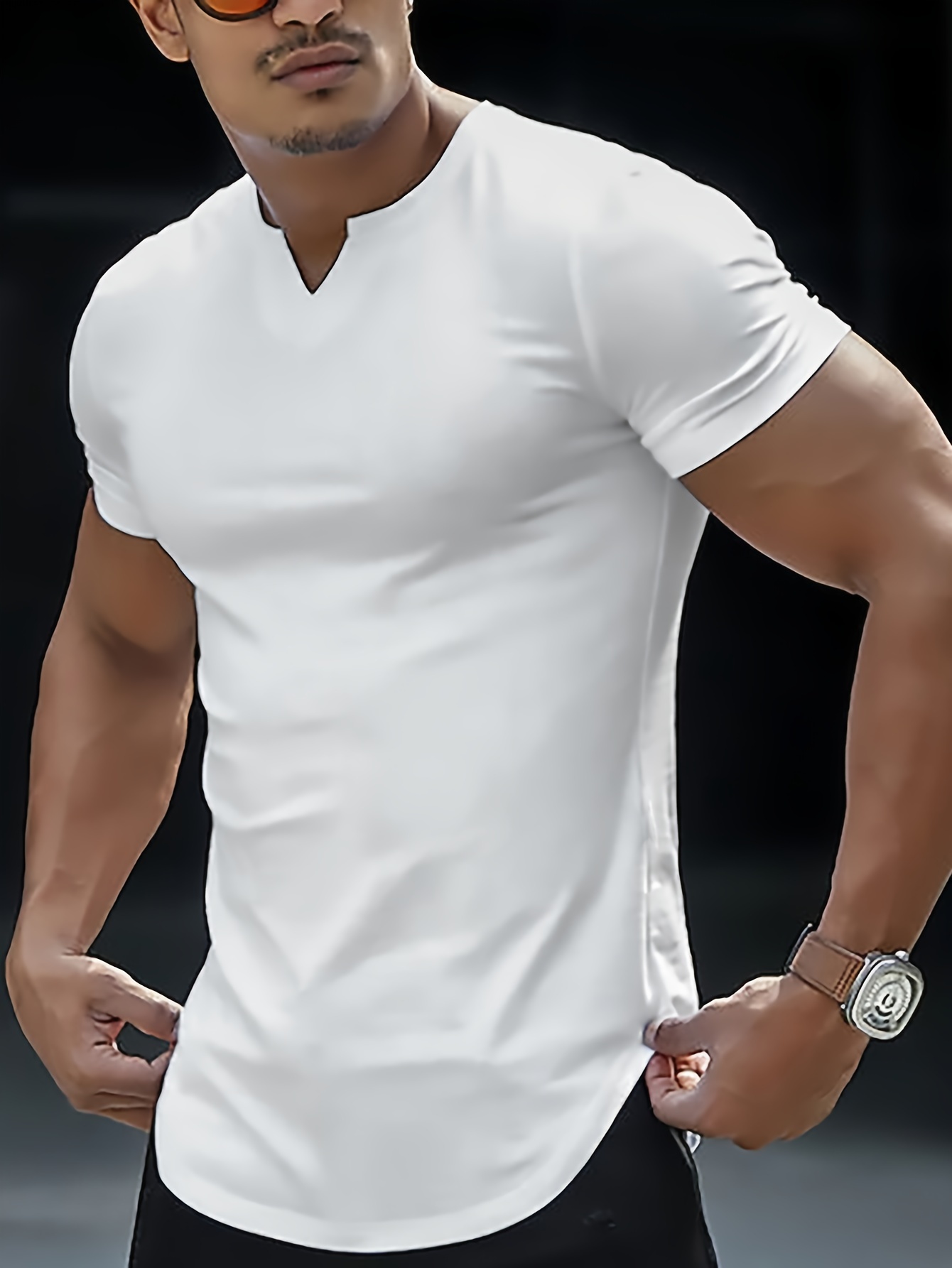 solid color mens comfy v neck medium stretch t shirt mens summer clothes mens outfits details 21