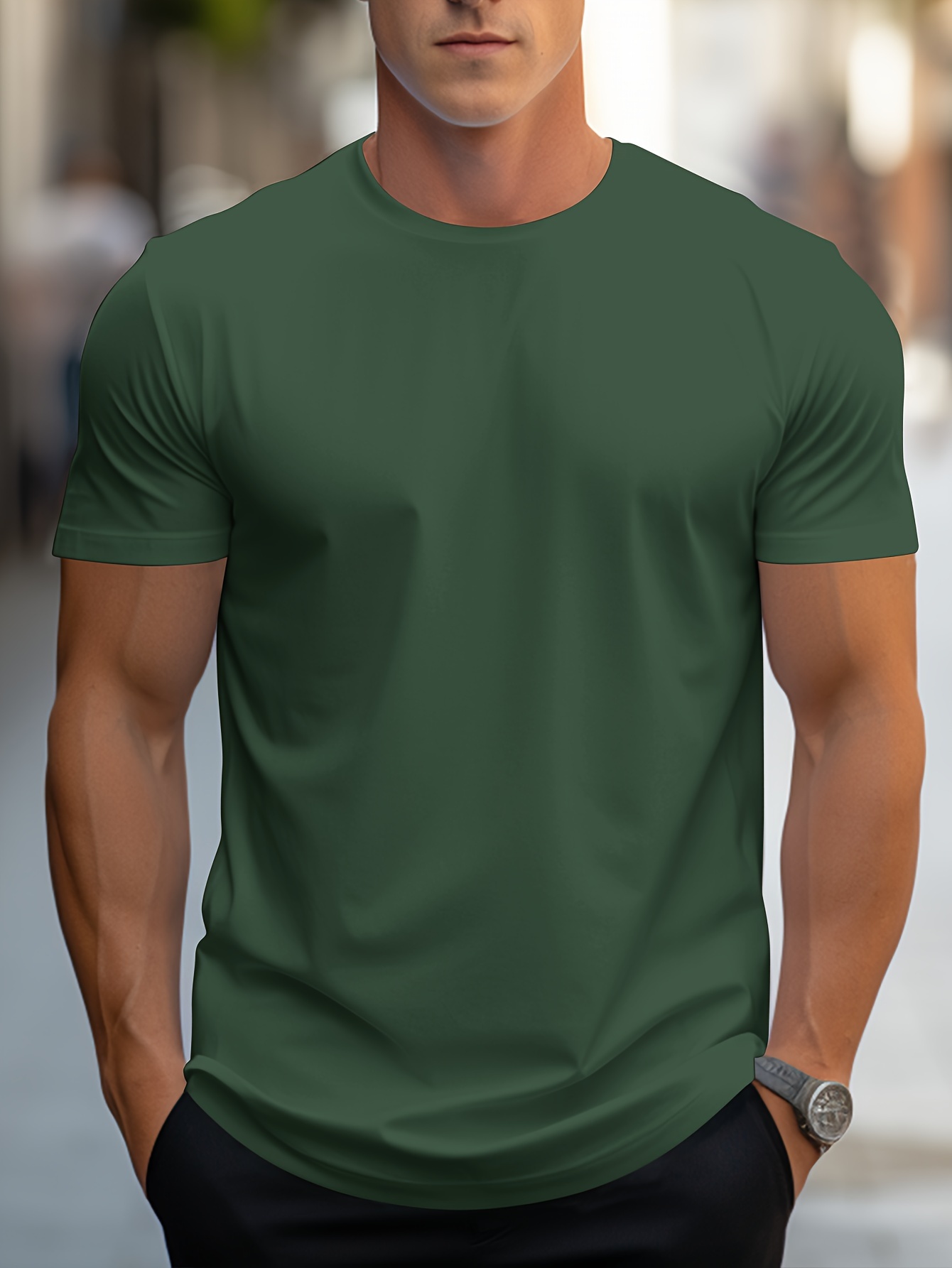 simple solid color t shirt mens casual street style stretch round neck tee shirt for summer details 5