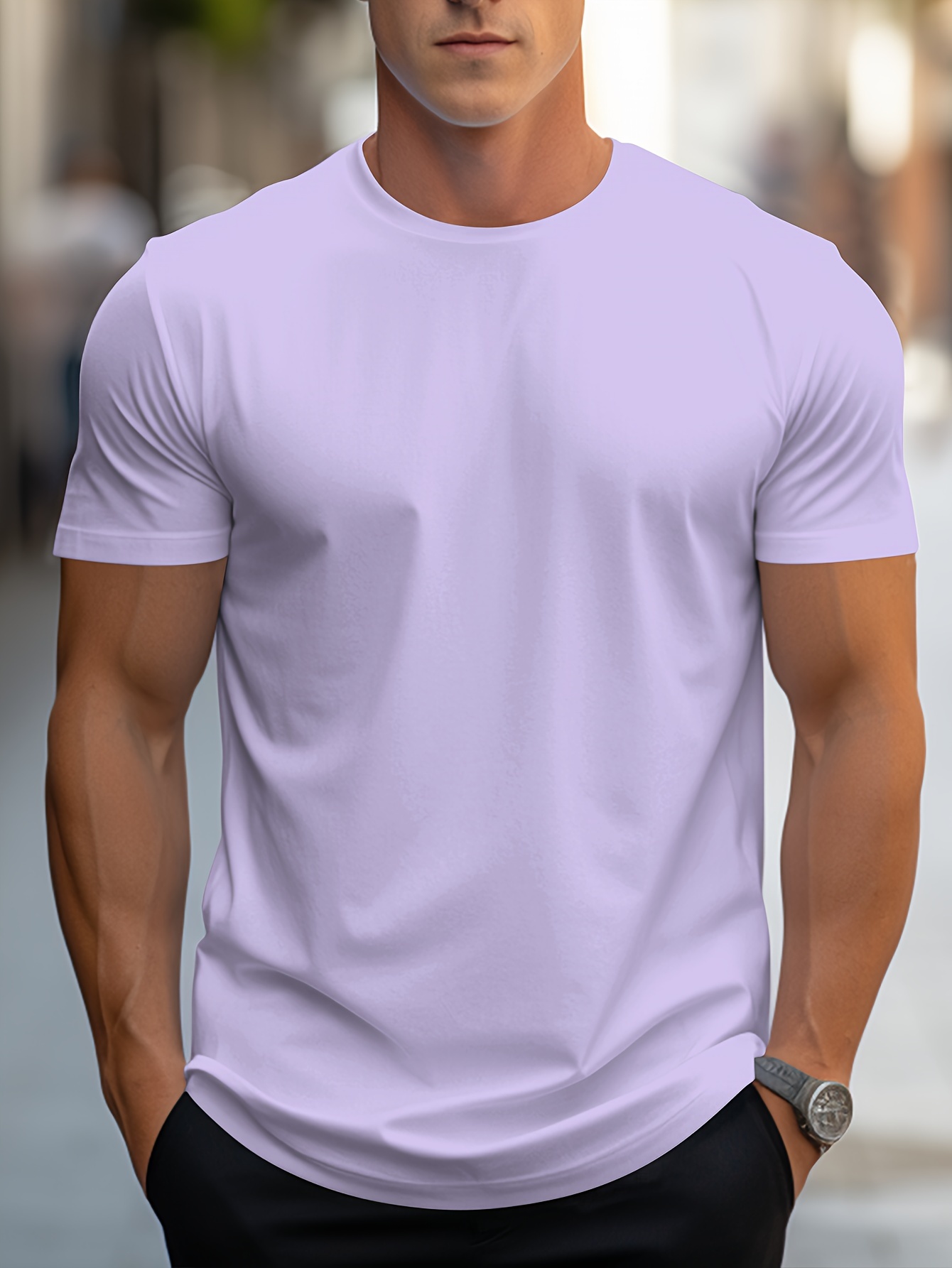 simple solid color t shirt mens casual street style stretch round neck tee shirt for summer details 15