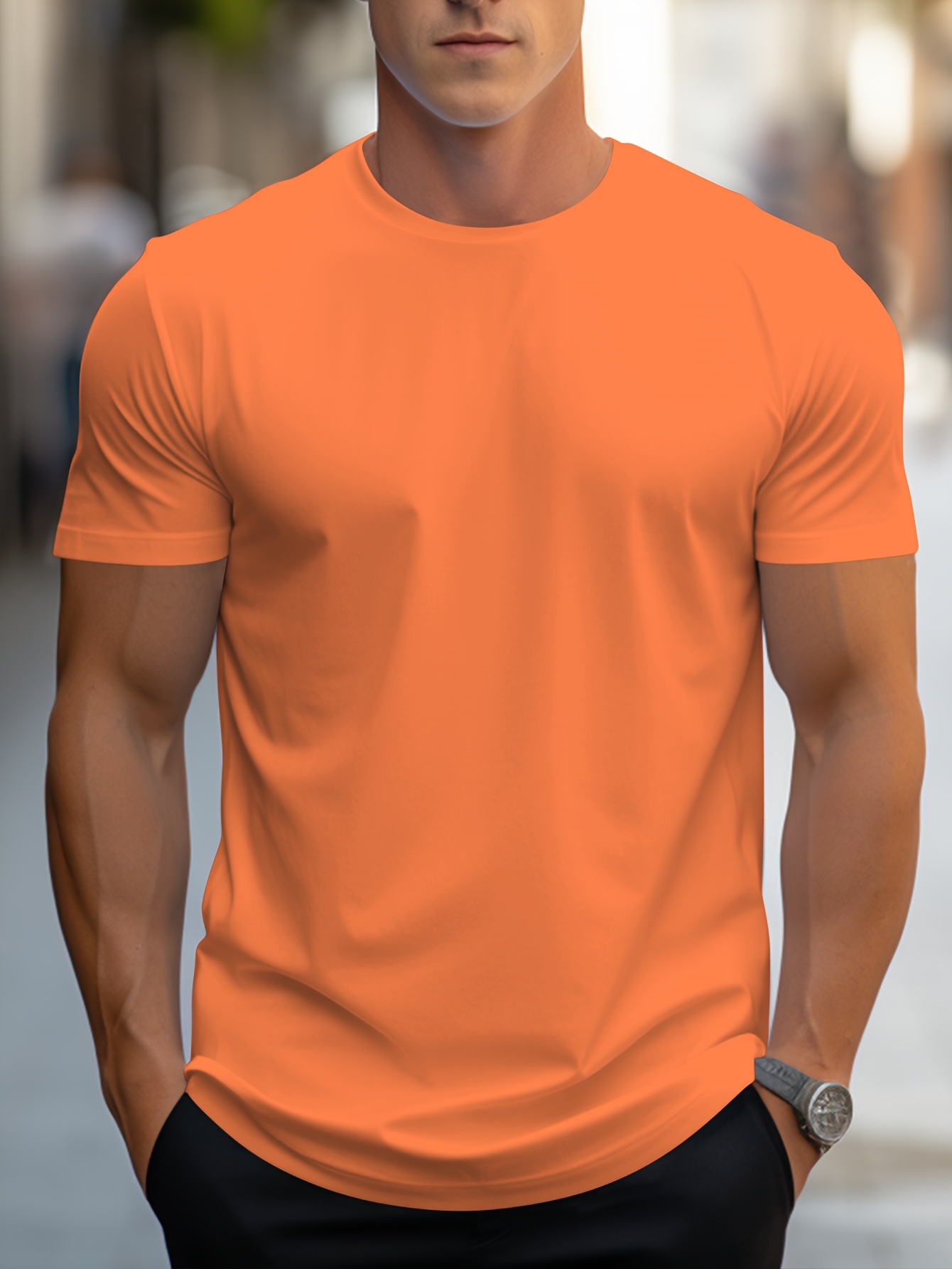 simple solid color t shirt mens casual street style stretch round neck tee shirt for summer details 50