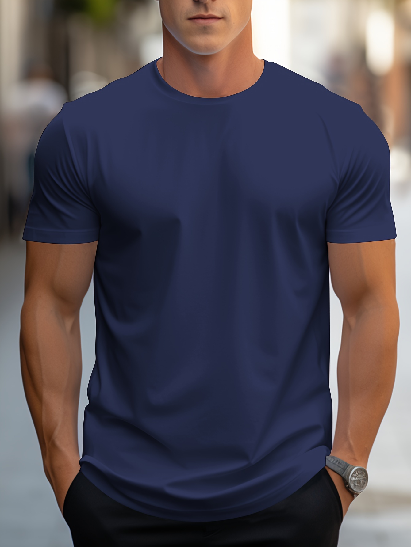 simple solid color t shirt mens casual street style stretch round neck tee shirt for summer details 55