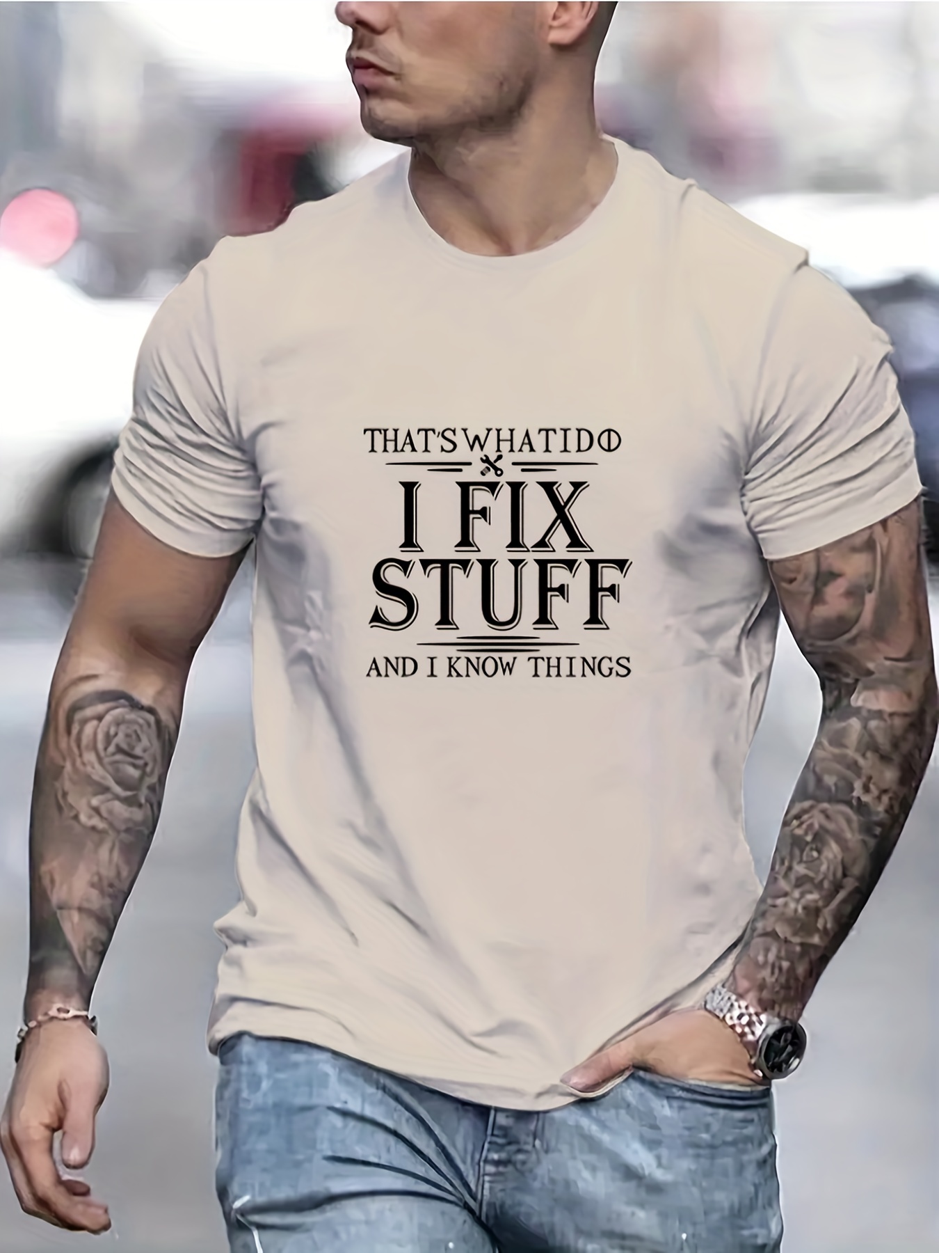 i fixed stuff and i know things letter graphic print mens creative top casual short sleeve crew neck t shirt mens clothing for summer outdoor details 5