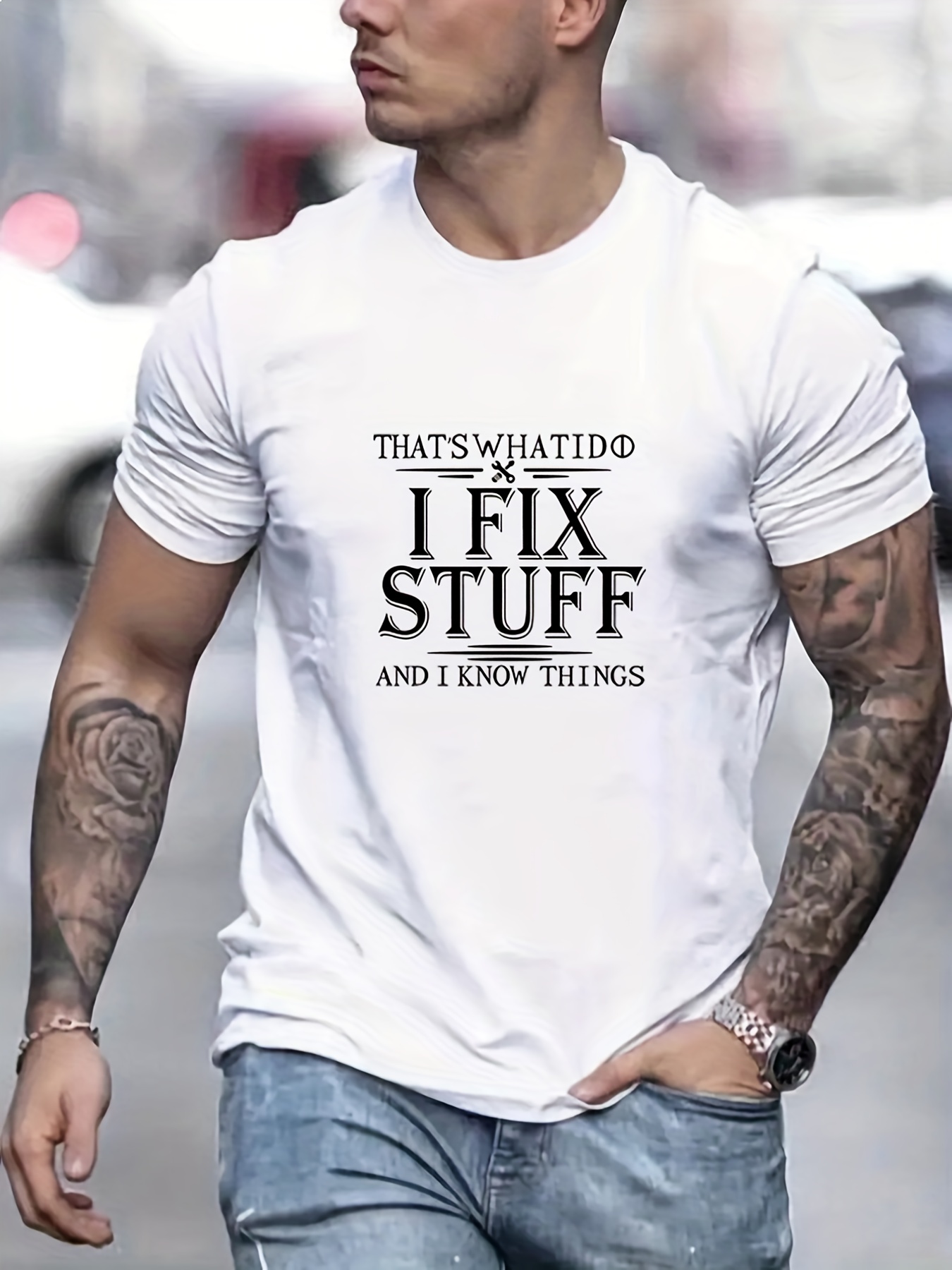 i fixed stuff and i know things letter graphic print mens creative top casual short sleeve crew neck t shirt mens clothing for summer outdoor details 10