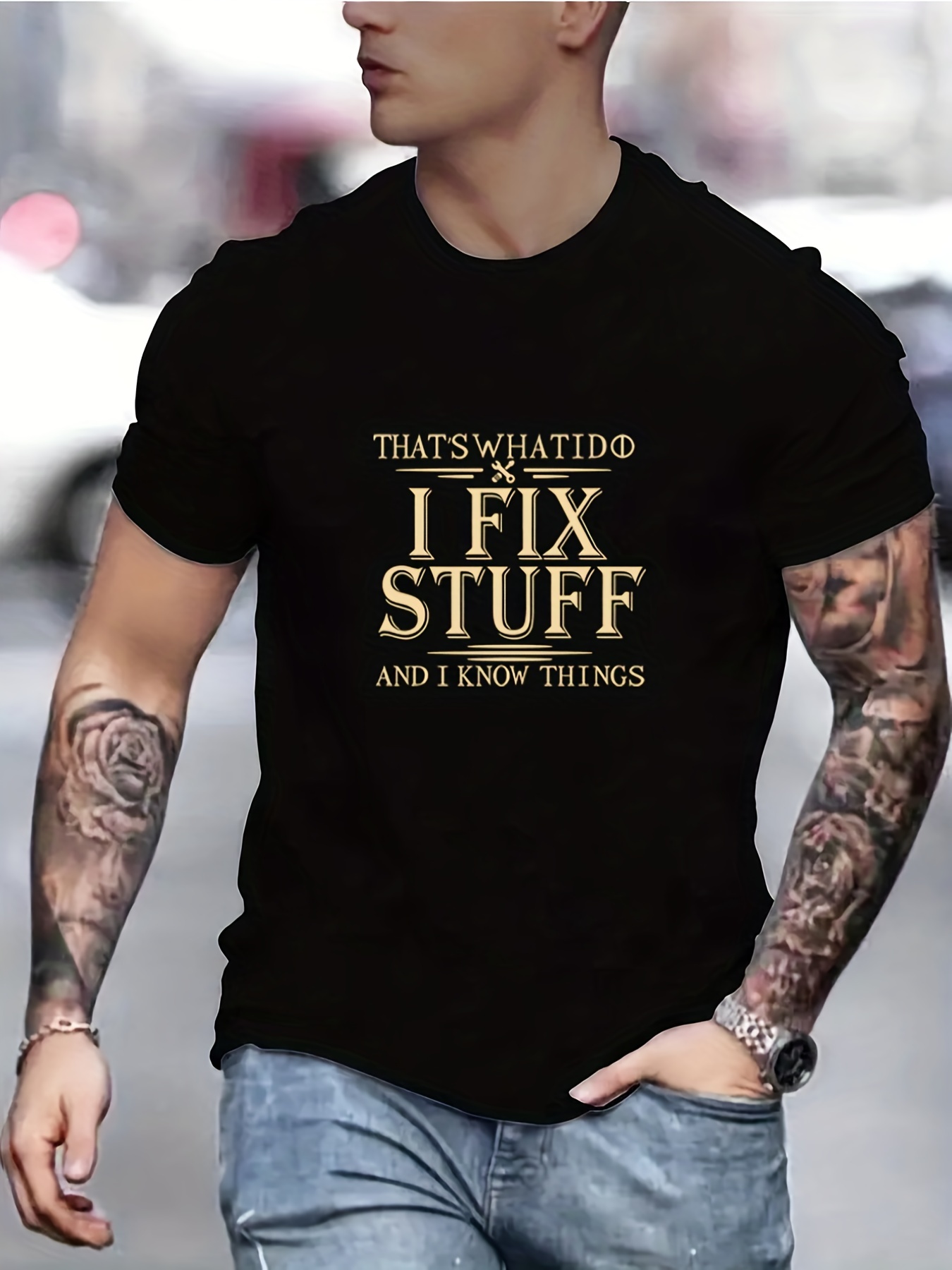 i fixed stuff and i know things letter graphic print mens creative top casual short sleeve crew neck t shirt mens clothing for summer outdoor details 16