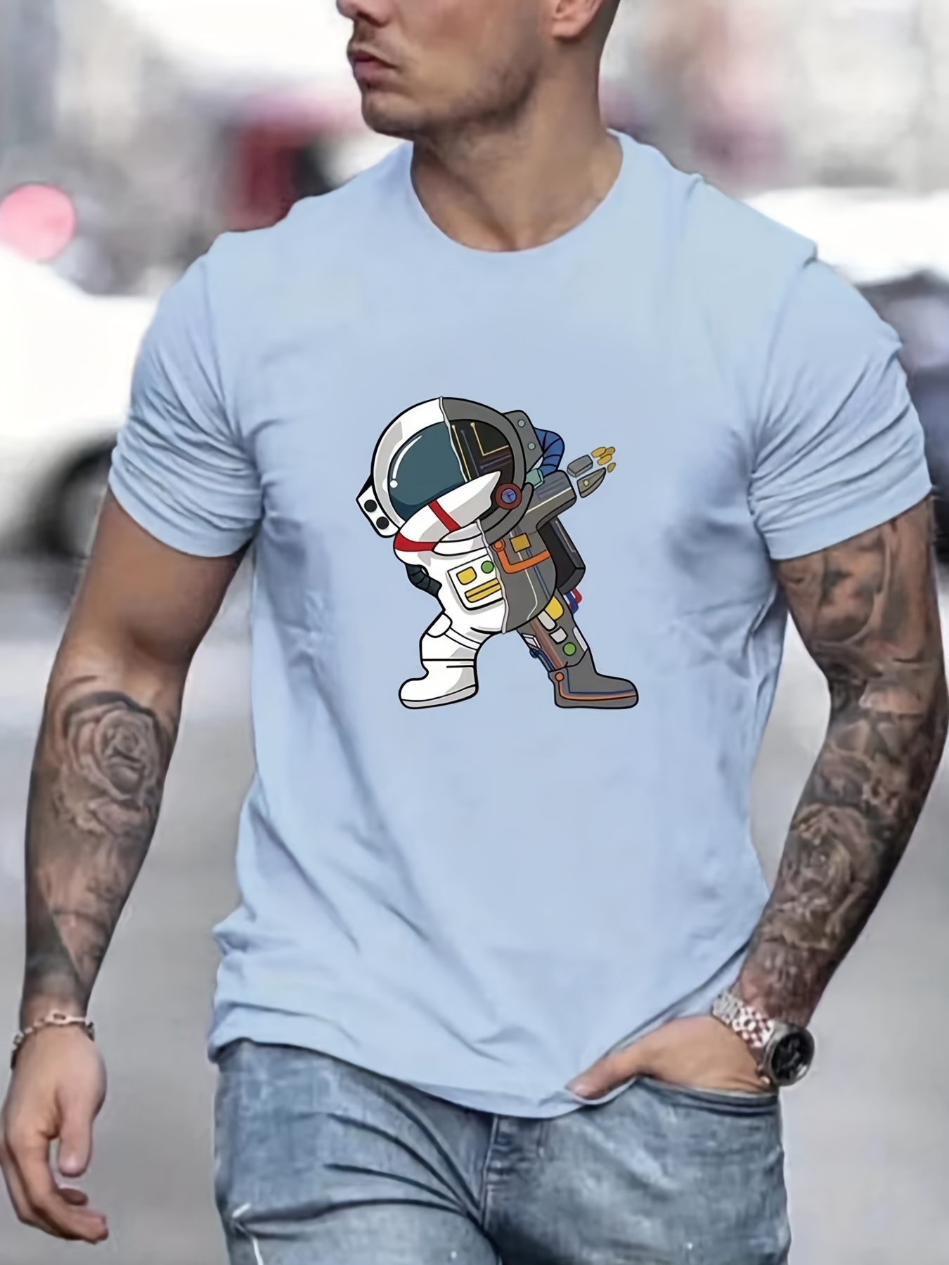 astronaut in victory pose print t shirt tees for men casual short sleeve tshirt for summer spring fall tops as gifts details 5