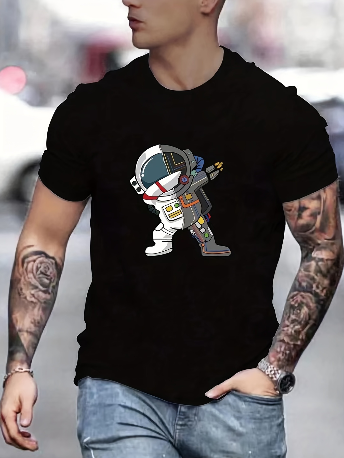 astronaut in victory pose print t shirt tees for men casual short sleeve tshirt for summer spring fall tops as gifts details 11