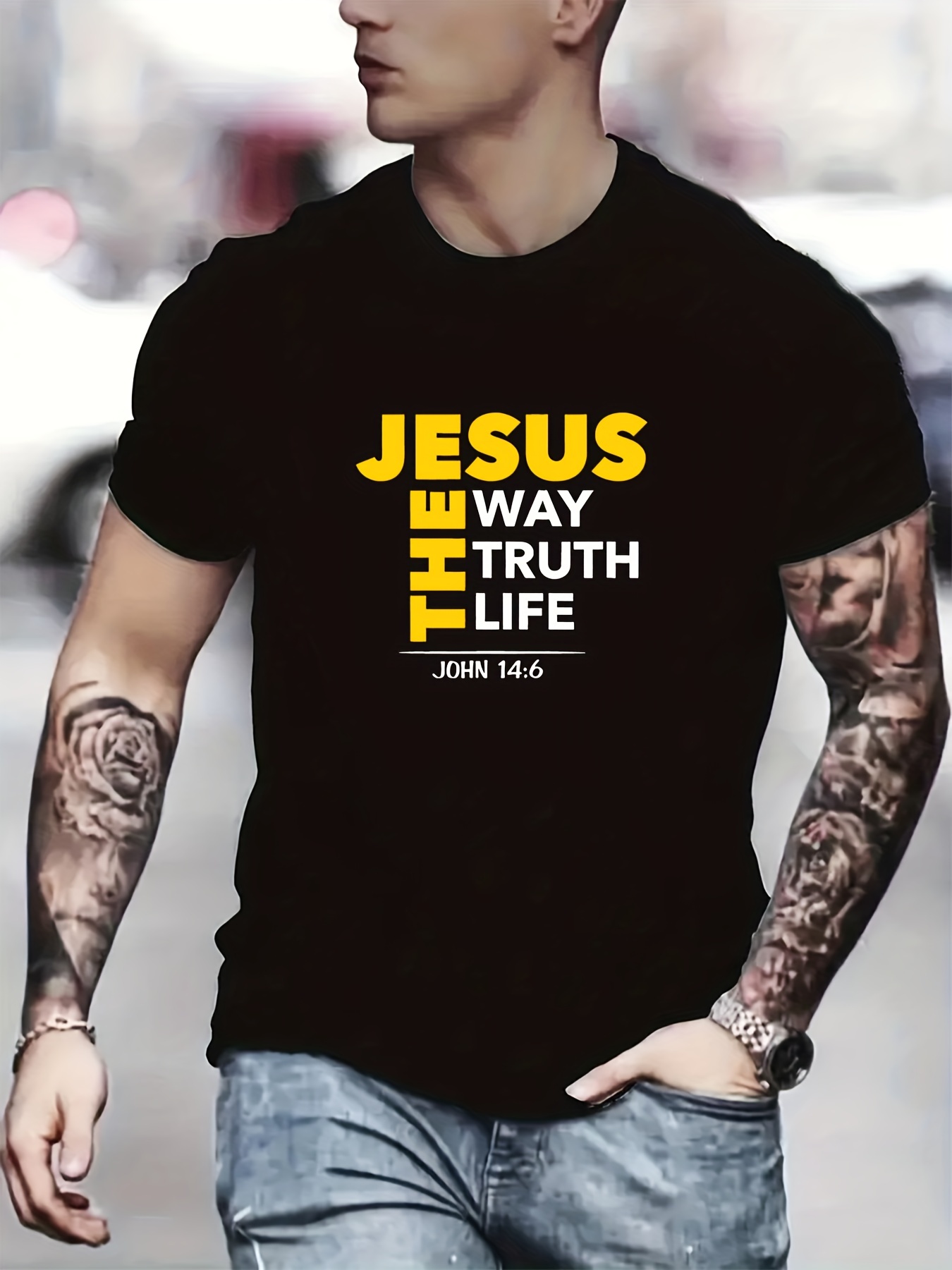 jesus themed letter print mens t shirt for summer outdoor casual male clothing gift for christian details 25