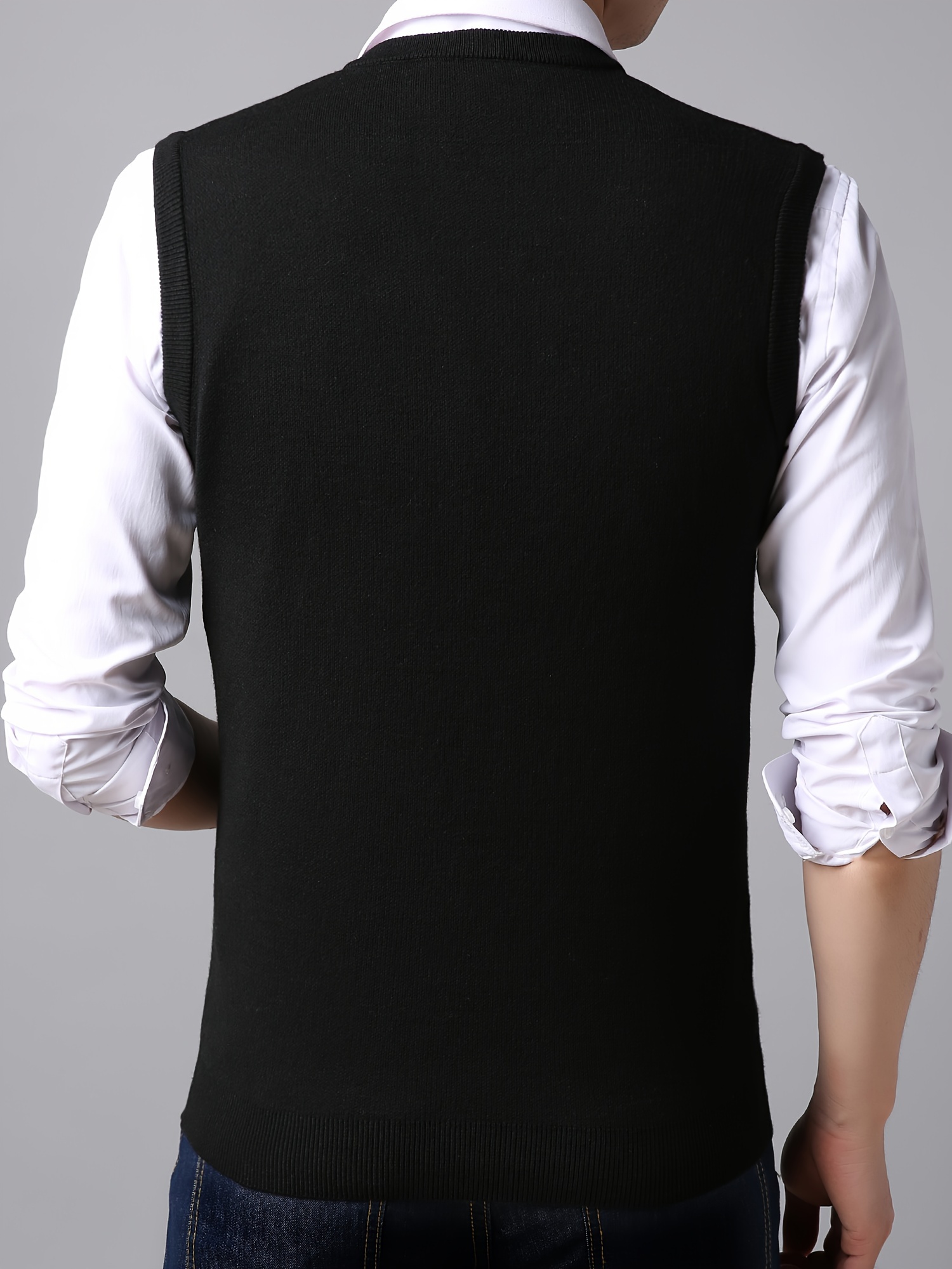 mens v neck solid casual sleeveless knitted sweater vest mens clothing for autumn winter details 1