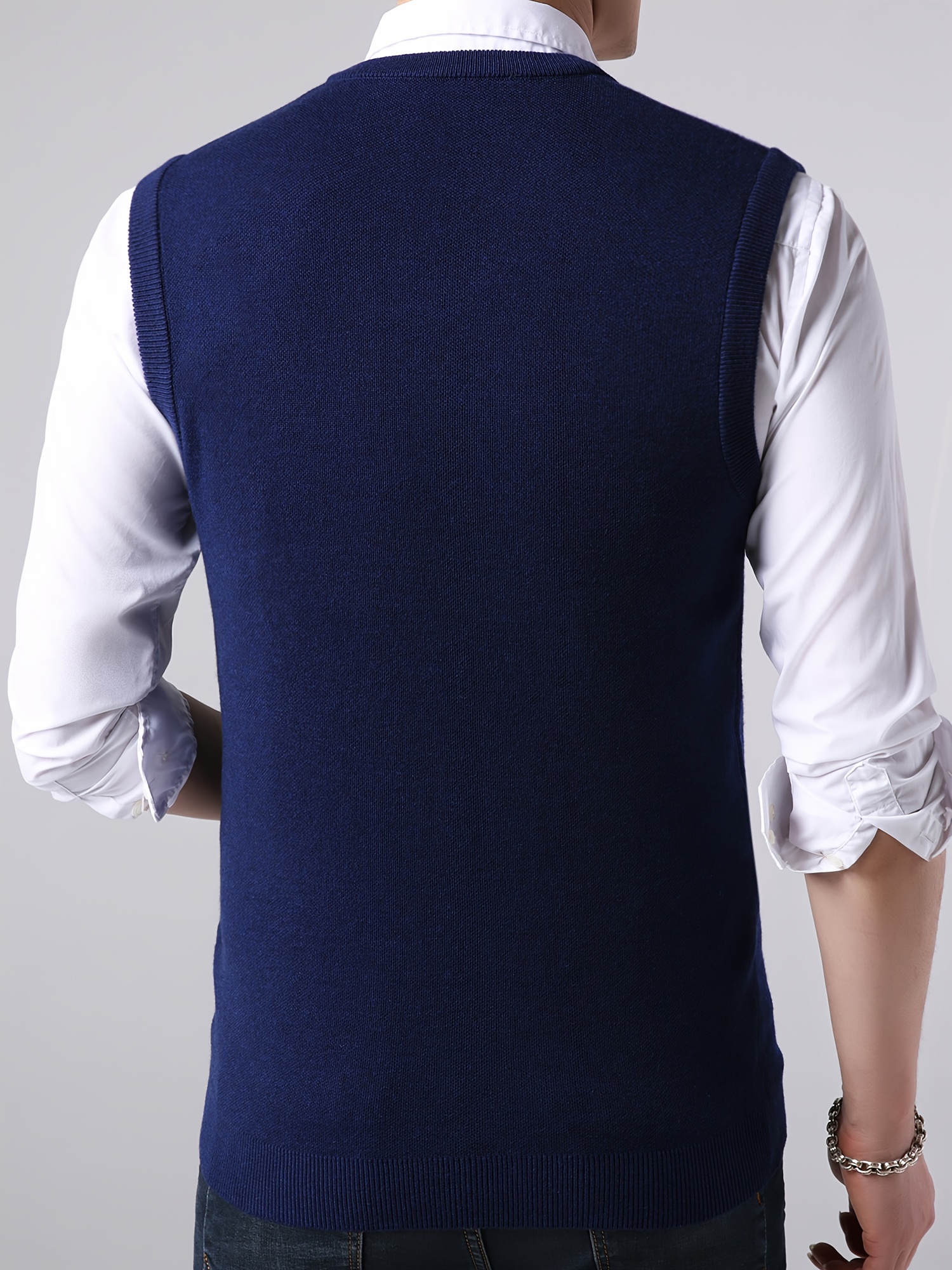 mens v neck solid casual sleeveless knitted sweater vest mens clothing for autumn winter details 7