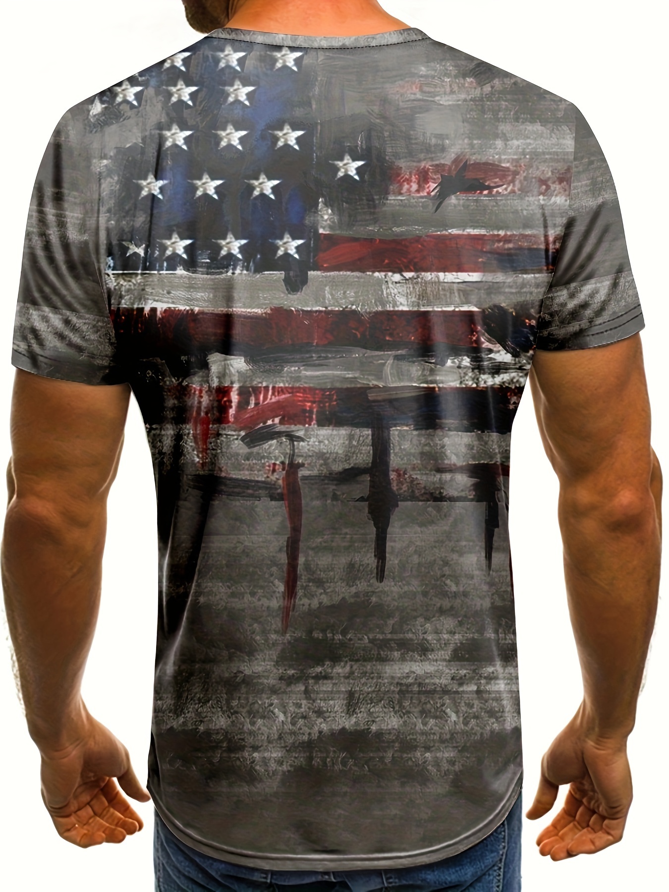 retro stars and stripes print mens graphic design crew neck active t shirt casual comfy tees tshirts for summer mens clothing tops for daily gym workout running details 2