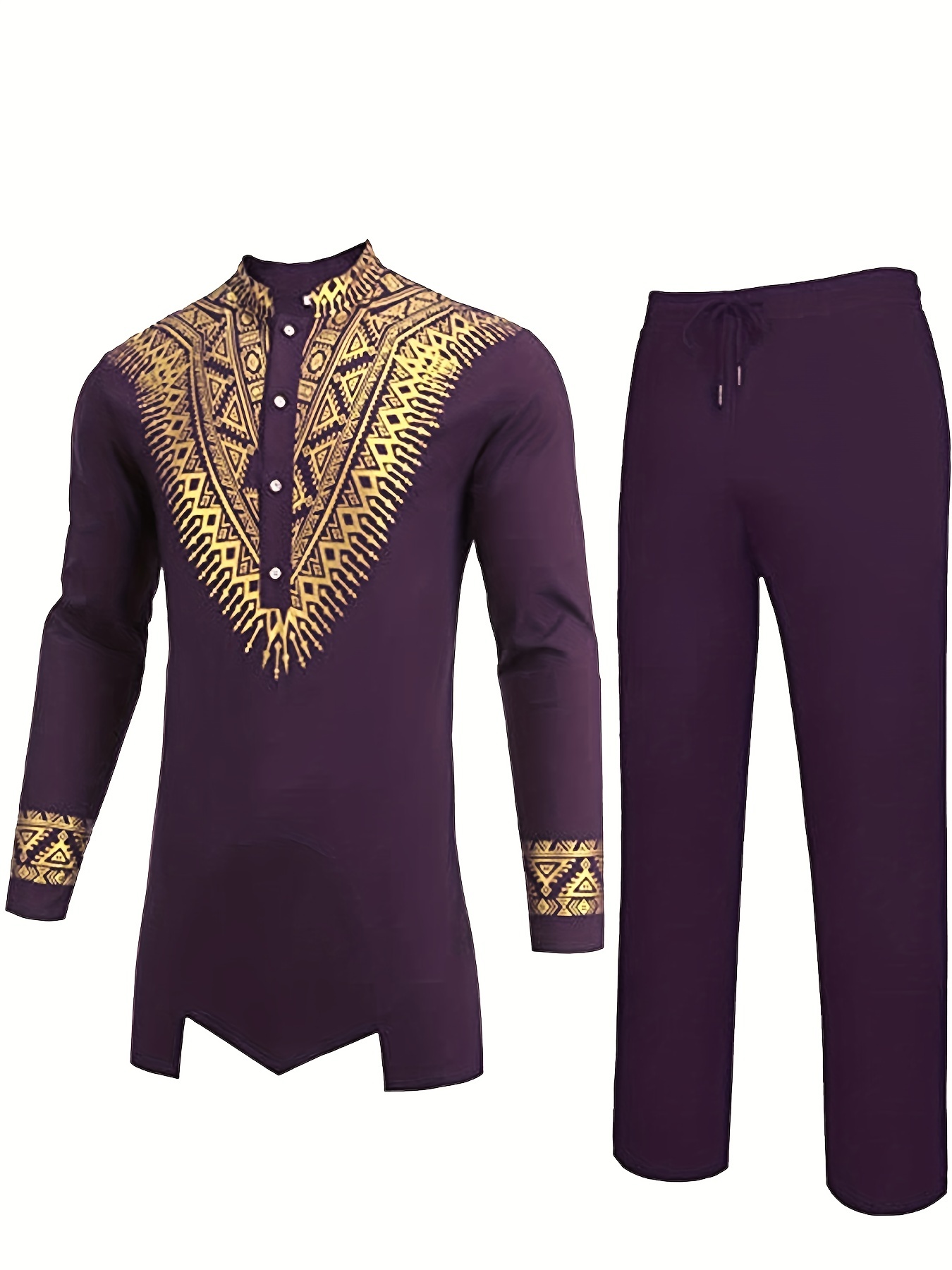 mens african 2 piece set metallic traditional suit golden pattern print mens cotton african dashiki shirt and pants outfit details 0