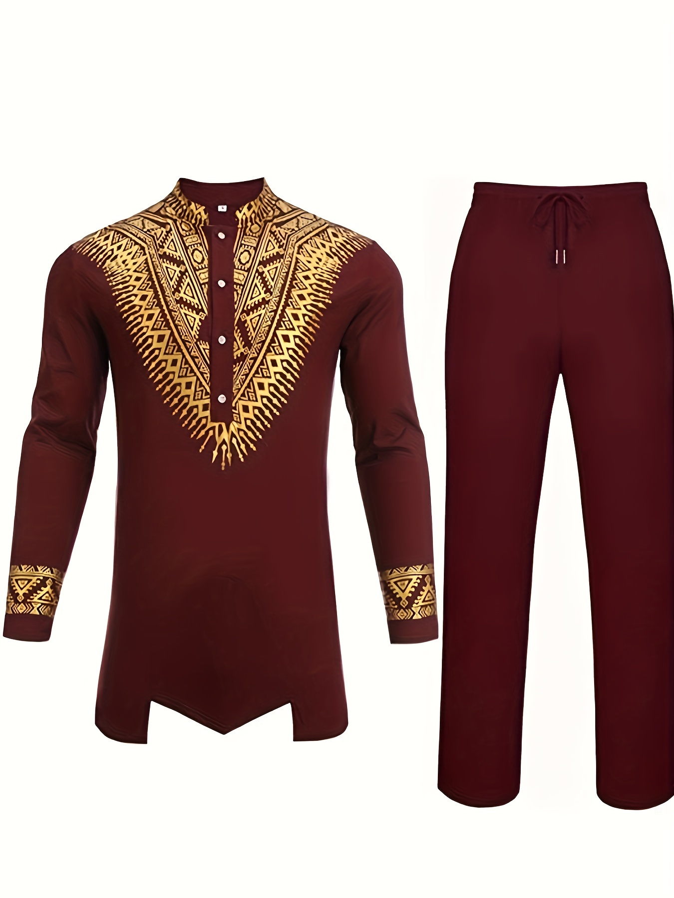 mens african 2 piece set metallic traditional suit golden pattern print mens cotton african dashiki shirt and pants outfit details 5