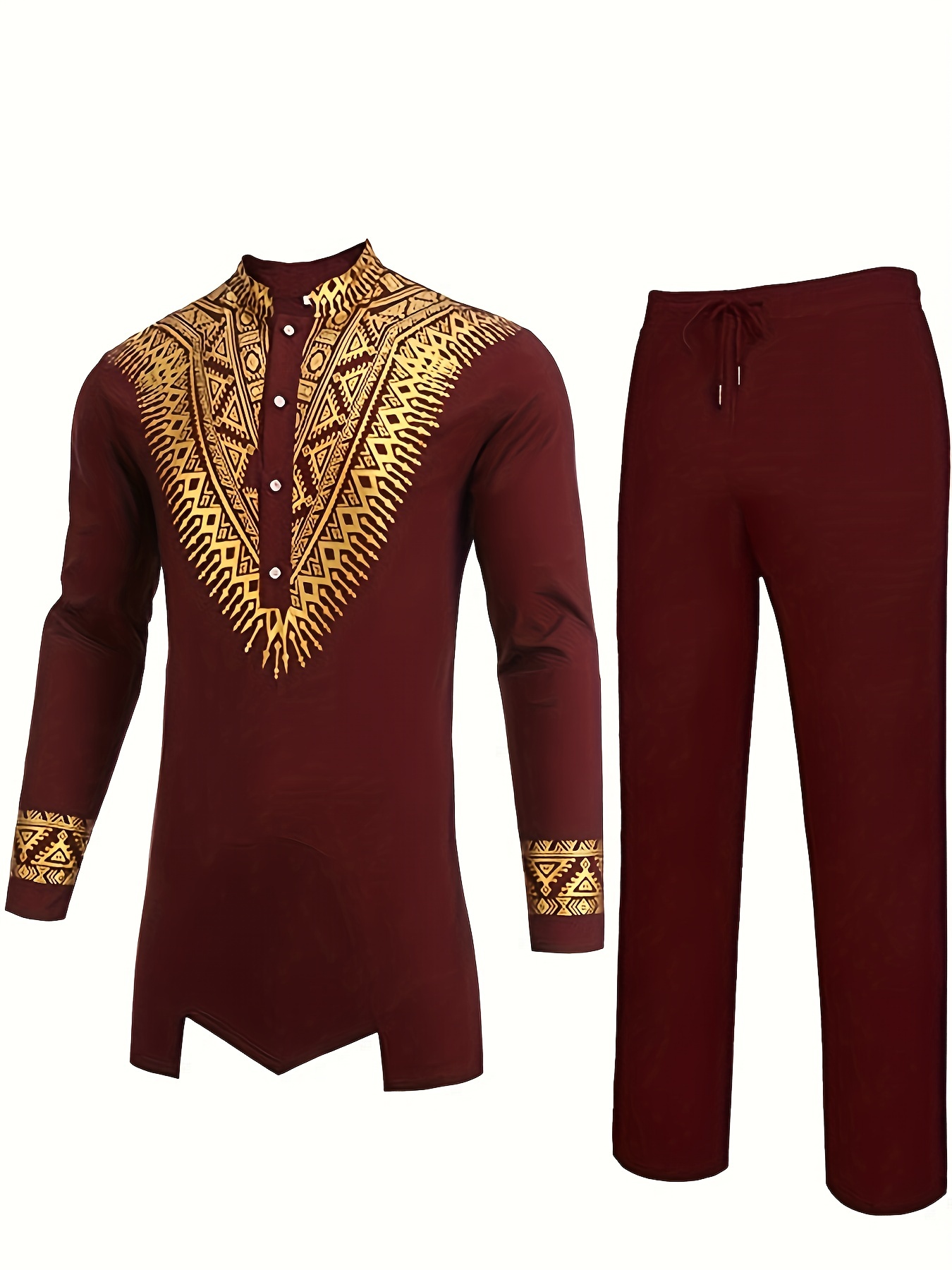 mens african 2 piece set metallic traditional suit golden pattern print mens cotton african dashiki shirt and pants outfit details 7