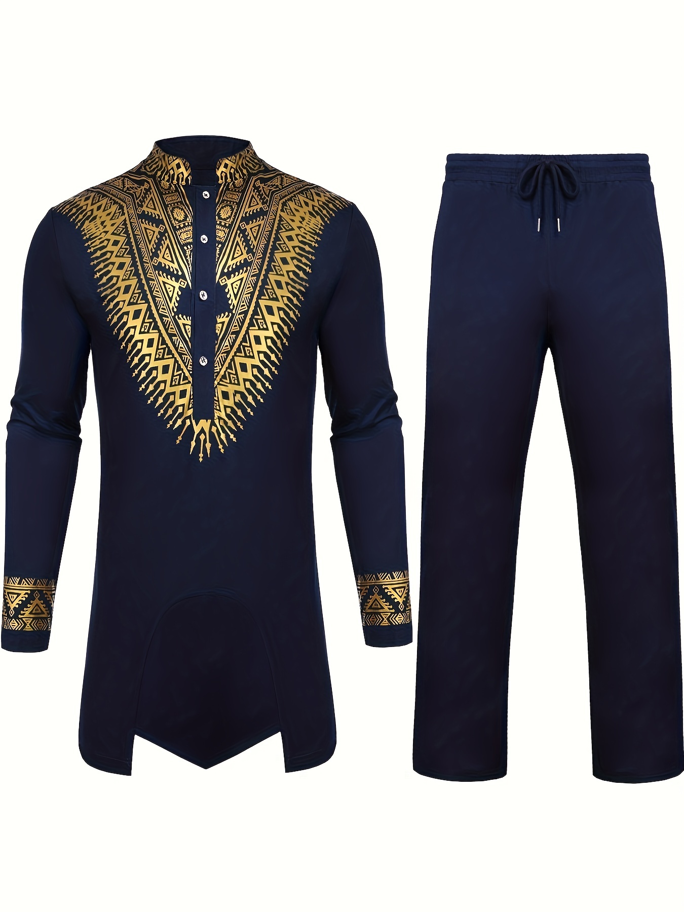 mens african 2 piece set metallic traditional suit golden pattern print mens cotton african dashiki shirt and pants outfit details 10