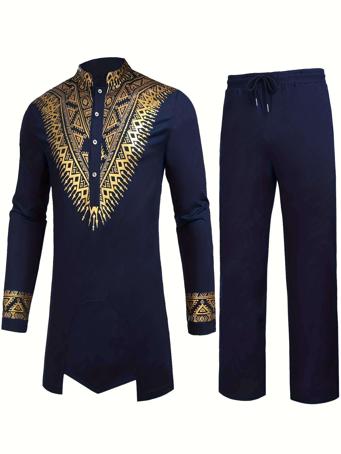 mens african 2 piece set metallic traditional suit golden pattern print mens cotton african dashiki shirt and pants outfit details 12