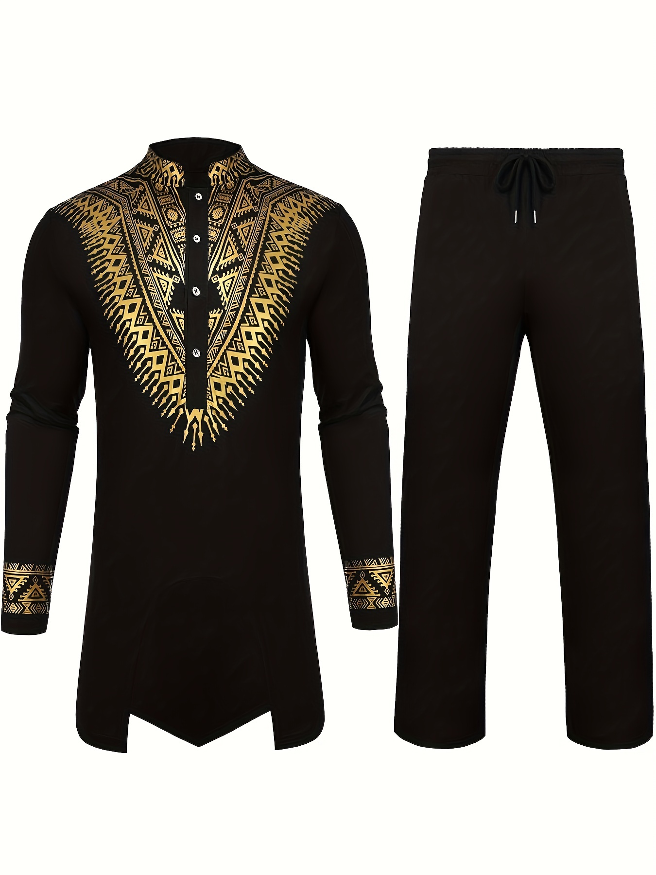 mens african 2 piece set metallic traditional suit golden pattern print mens cotton african dashiki shirt and pants outfit details 36