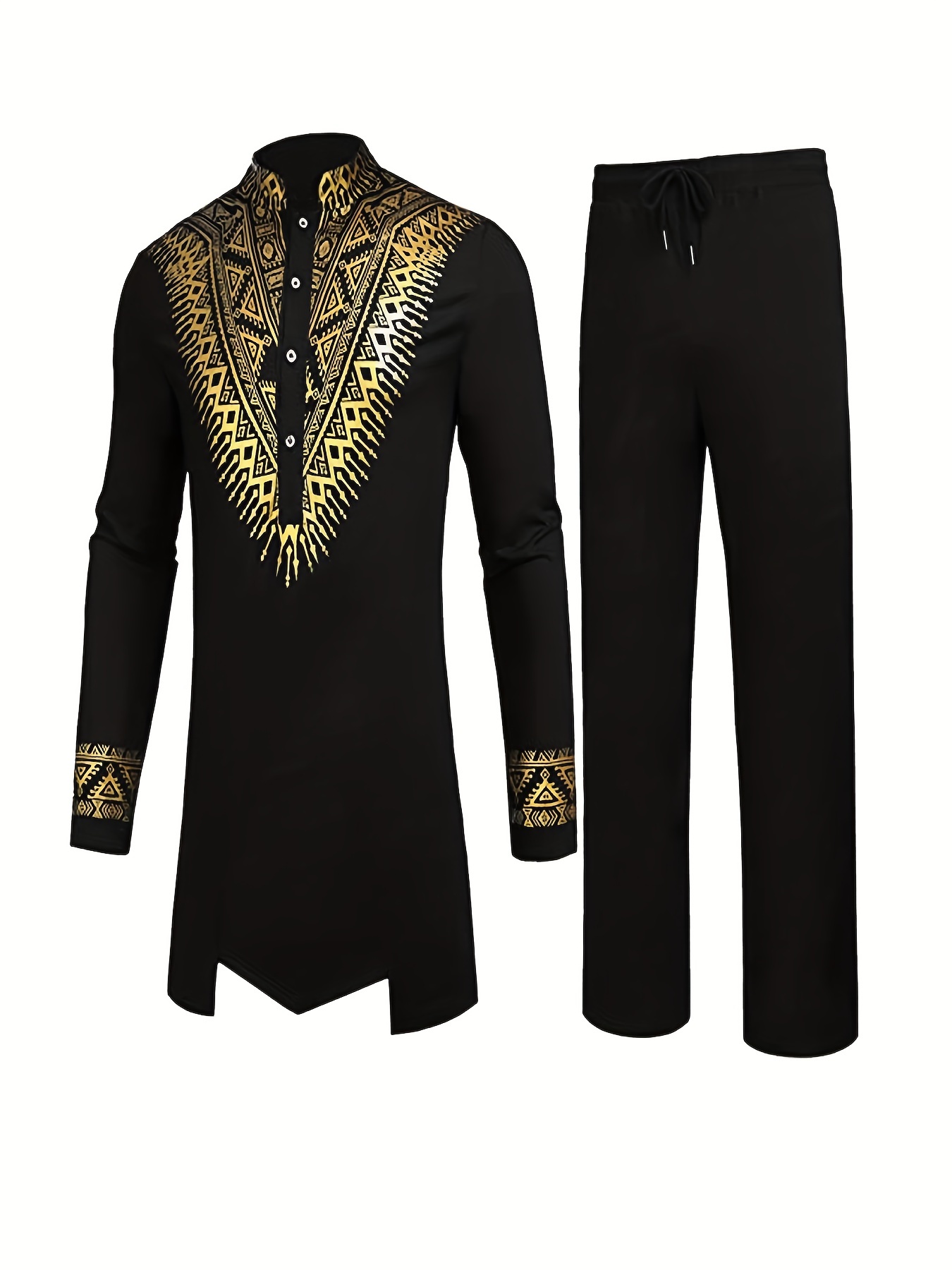 mens african 2 piece set metallic traditional suit golden pattern print mens cotton african dashiki shirt and pants outfit details 37