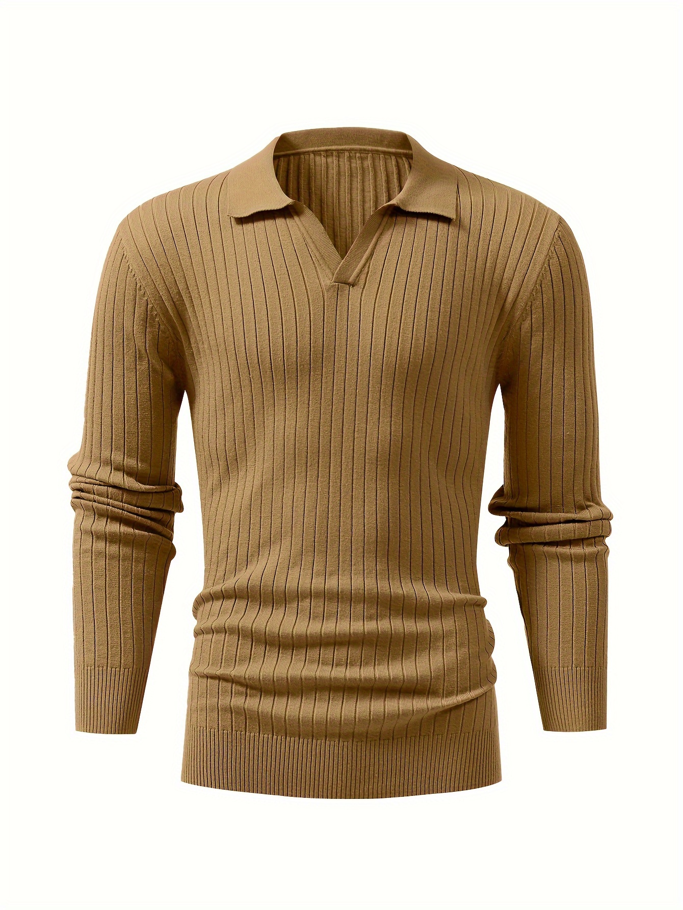 chic ribbed knit shirt mens casual lapel high stretch v neck pullover sweater for men winter fall details 0