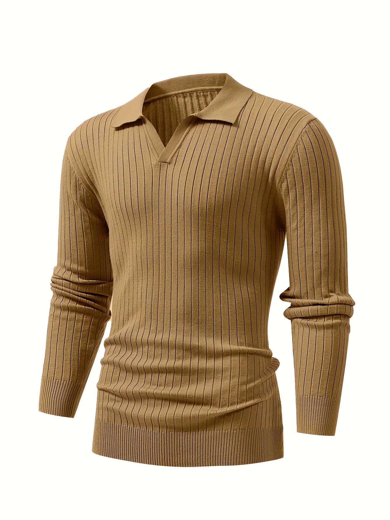 chic ribbed knit shirt mens casual lapel high stretch v neck pullover sweater for men winter fall details 2