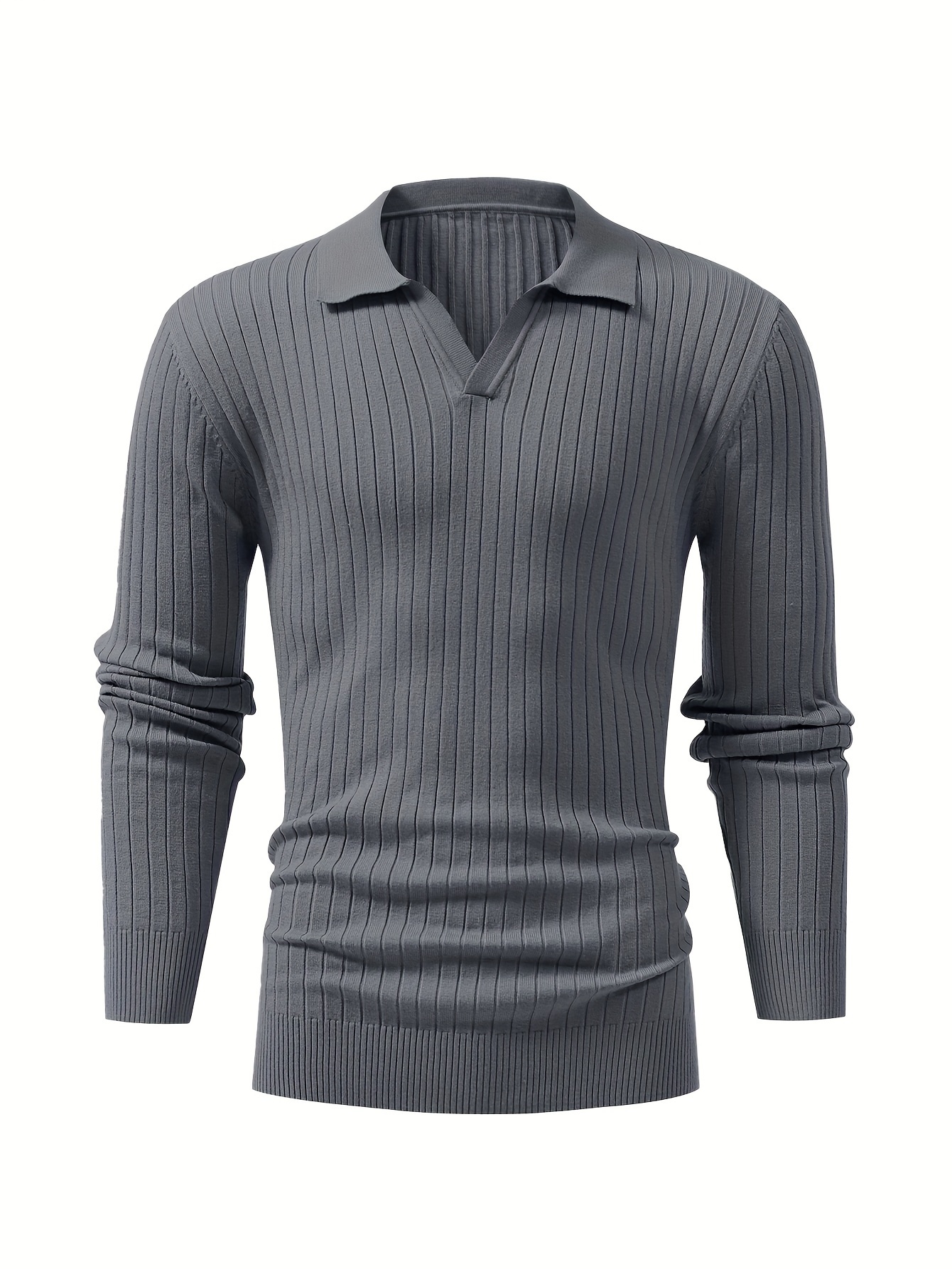 chic ribbed knit shirt mens casual lapel high stretch v neck pullover sweater for men winter fall details 5