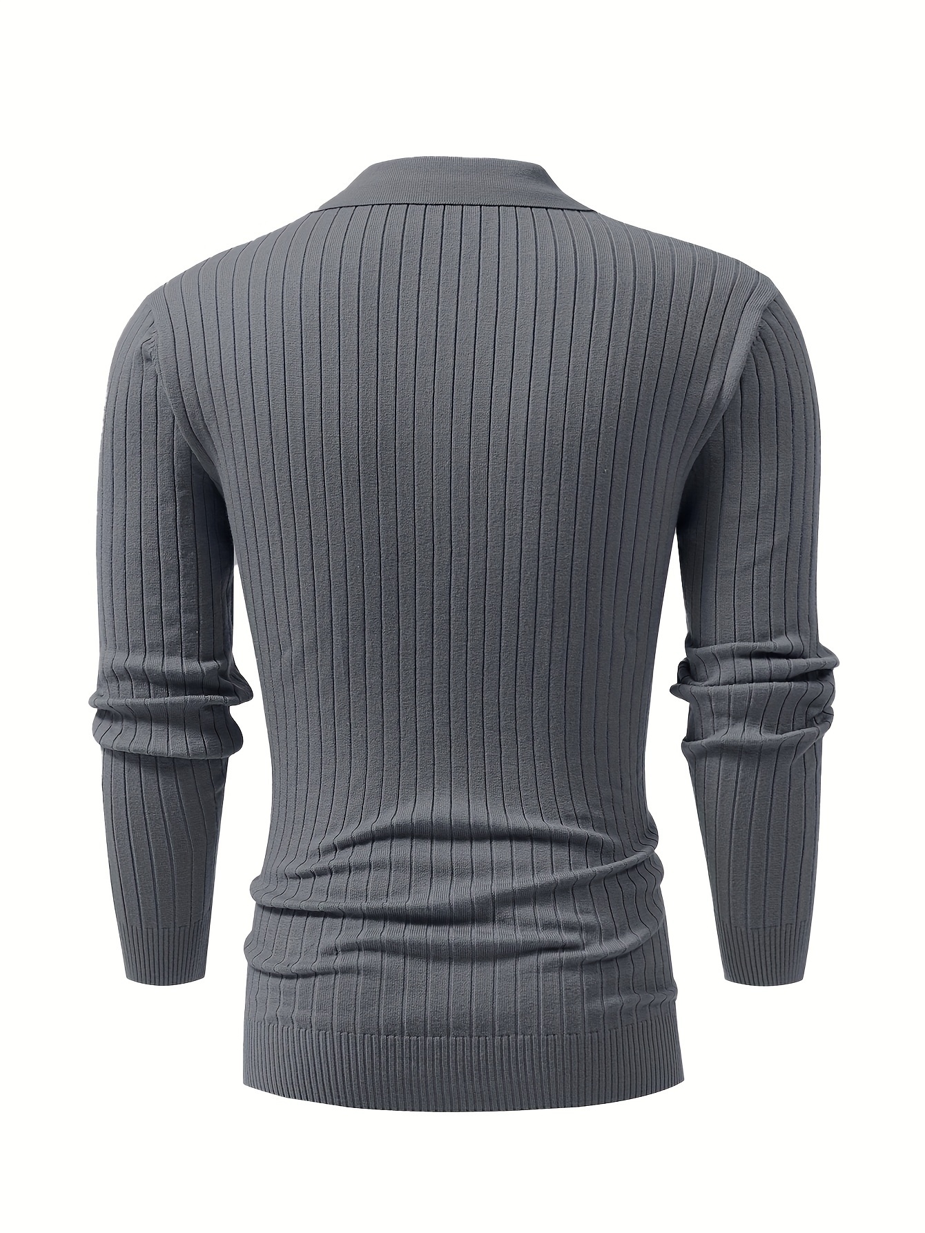 chic ribbed knit shirt mens casual lapel high stretch v neck pullover sweater for men winter fall details 6