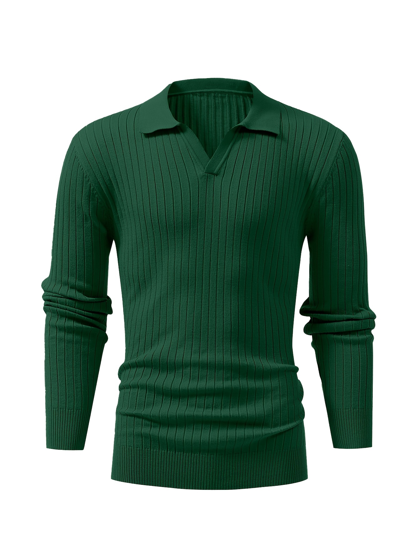 chic ribbed knit shirt mens casual lapel high stretch v neck pullover sweater for men winter fall details 10