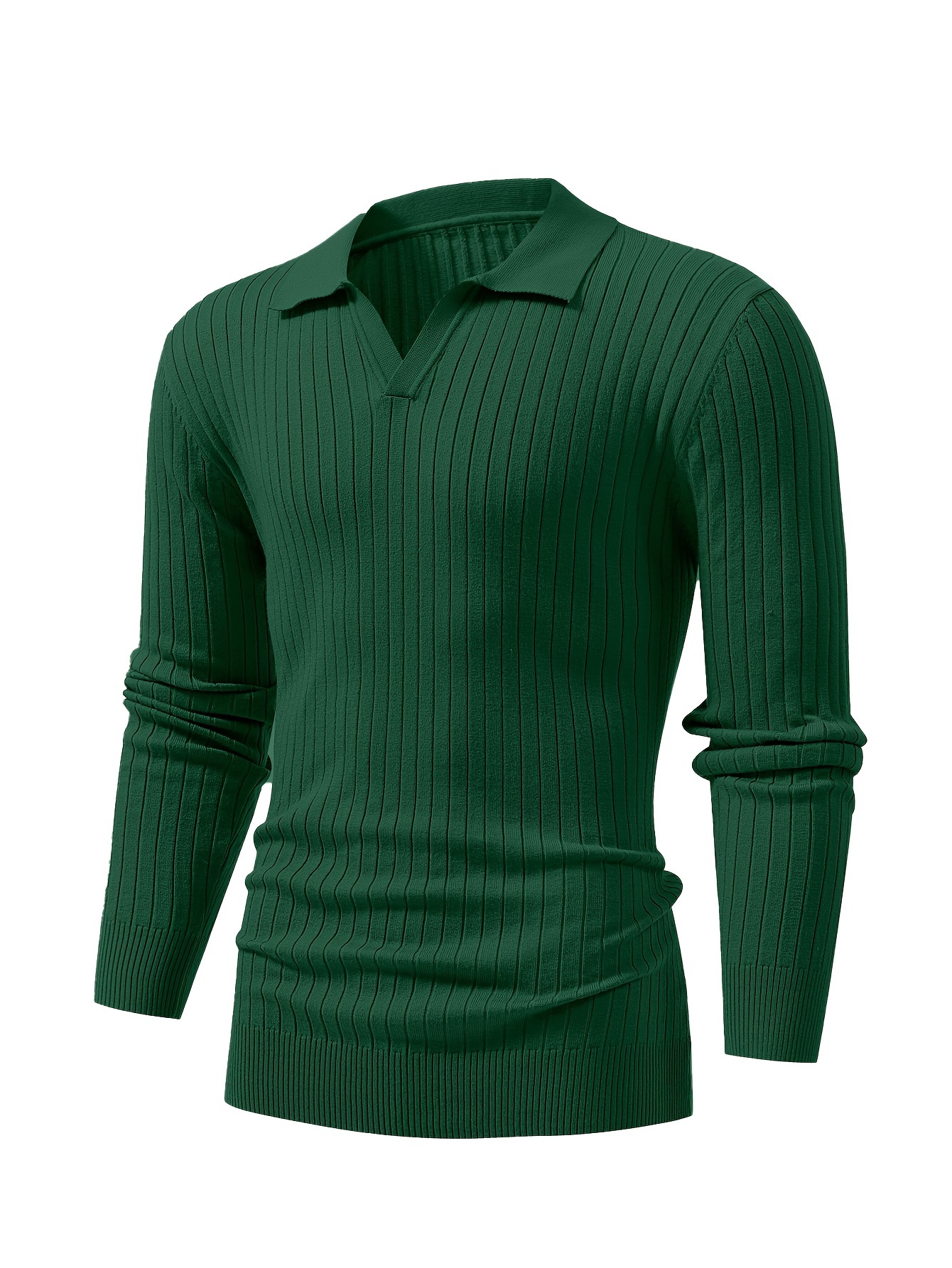 chic ribbed knit shirt mens casual lapel high stretch v neck pullover sweater for men winter fall details 12