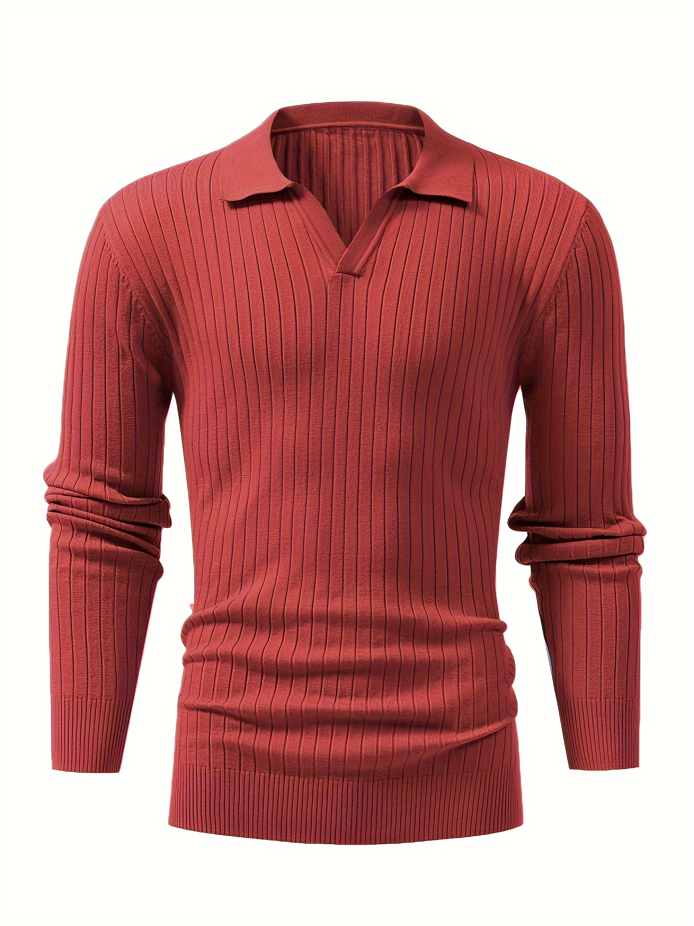 chic ribbed knit shirt mens casual lapel high stretch v neck pullover sweater for men winter fall details 15