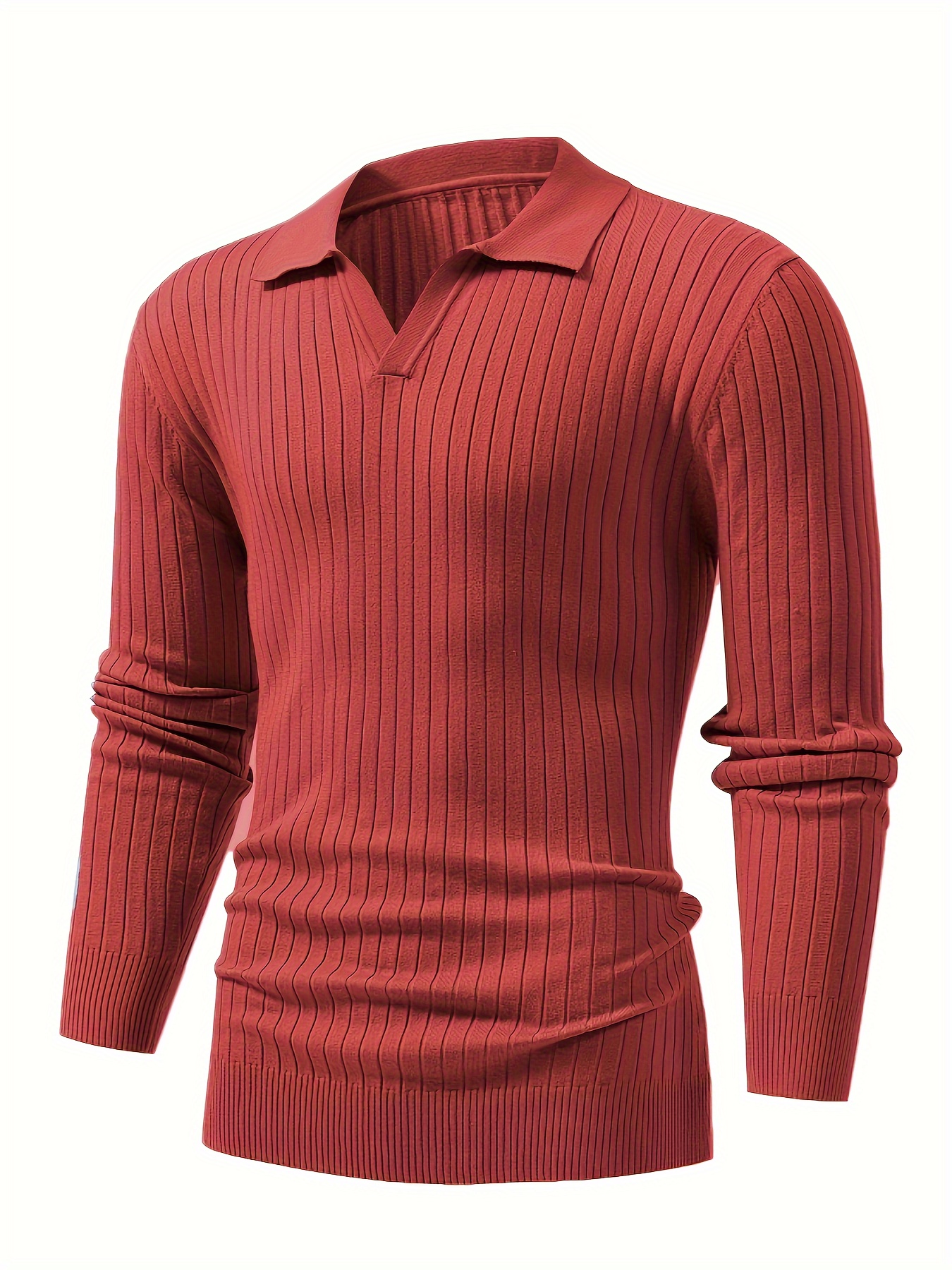 chic ribbed knit shirt mens casual lapel high stretch v neck pullover sweater for men winter fall details 17