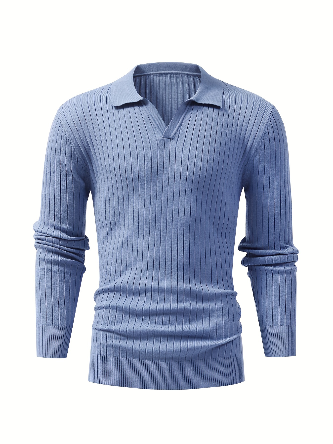 chic ribbed knit shirt mens casual lapel high stretch v neck pullover sweater for men winter fall details 24