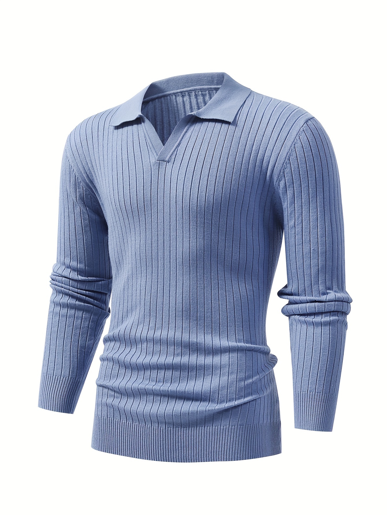 chic ribbed knit shirt mens casual lapel high stretch v neck pullover sweater for men winter fall details 25