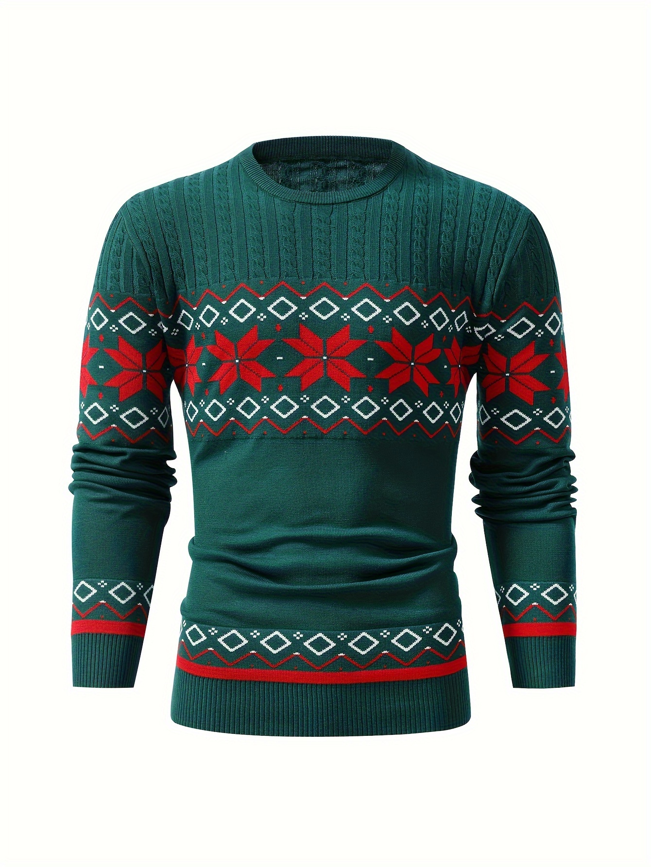 christmas style pattern mens retro knitted pullover round neck long sleeve sweater suitable for autumn and winter comfortable and warm details 5