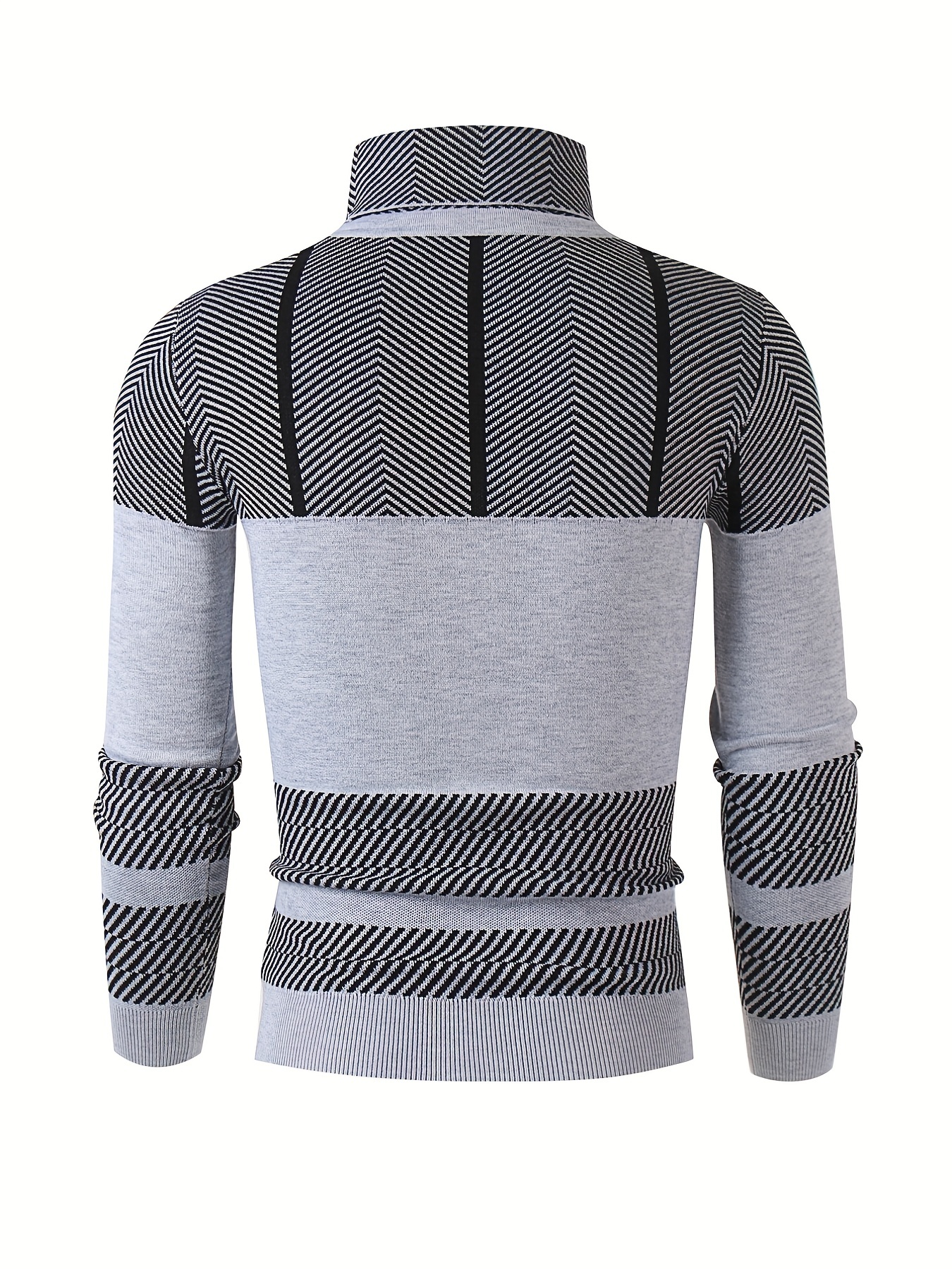 fashionable mens casual suit contrast colors striped top long sleeve heaps collar knit sweater suitable for outdoor sports and for autumn and winter as gift details 0