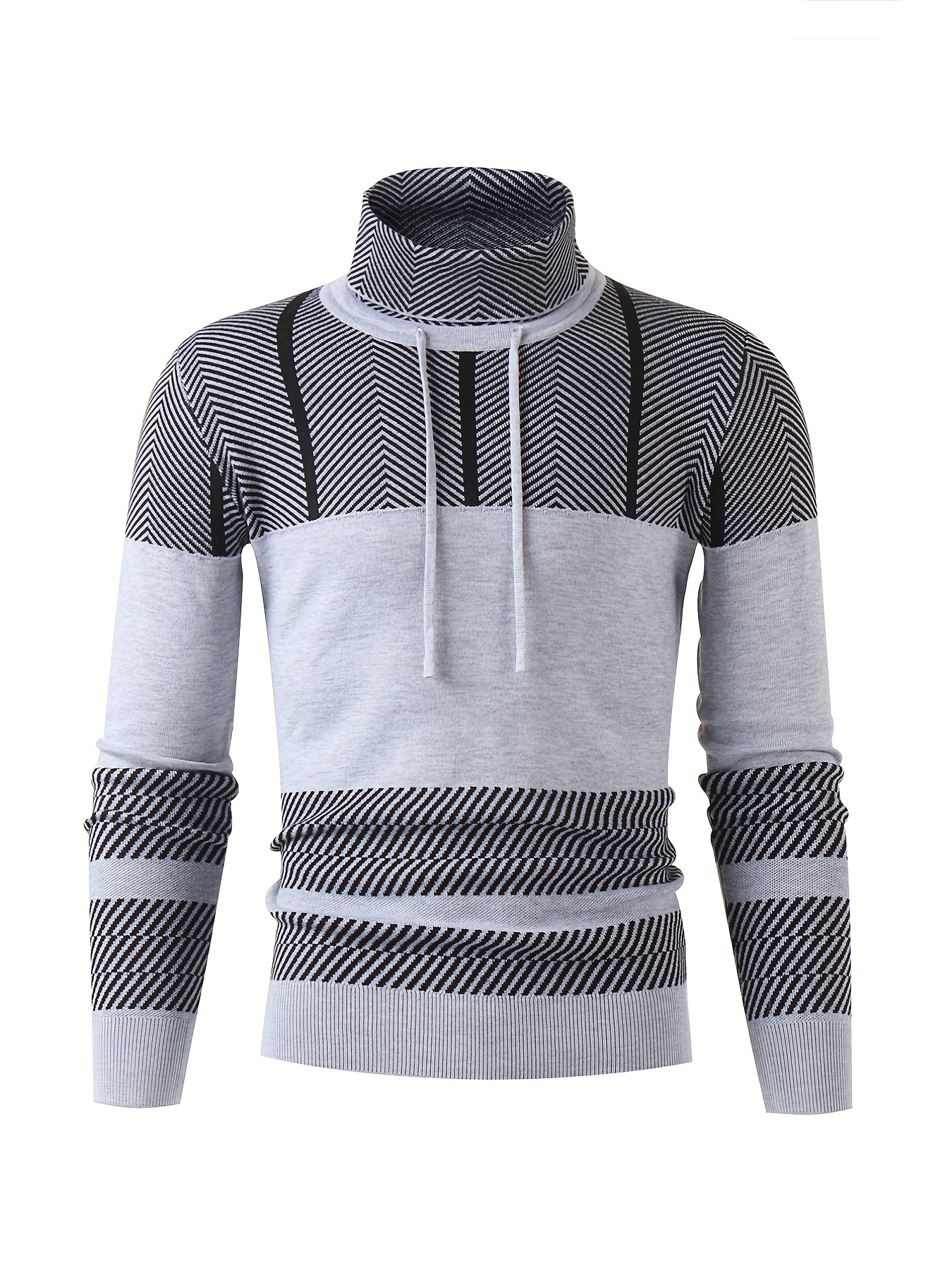 fashionable mens casual suit contrast colors striped top long sleeve heaps collar knit sweater suitable for outdoor sports and for autumn and winter as gift details 4