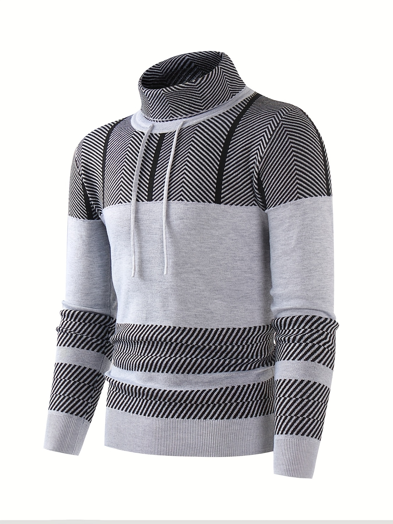 fashionable mens casual suit contrast colors striped top long sleeve heaps collar knit sweater suitable for outdoor sports and for autumn and winter as gift details 5