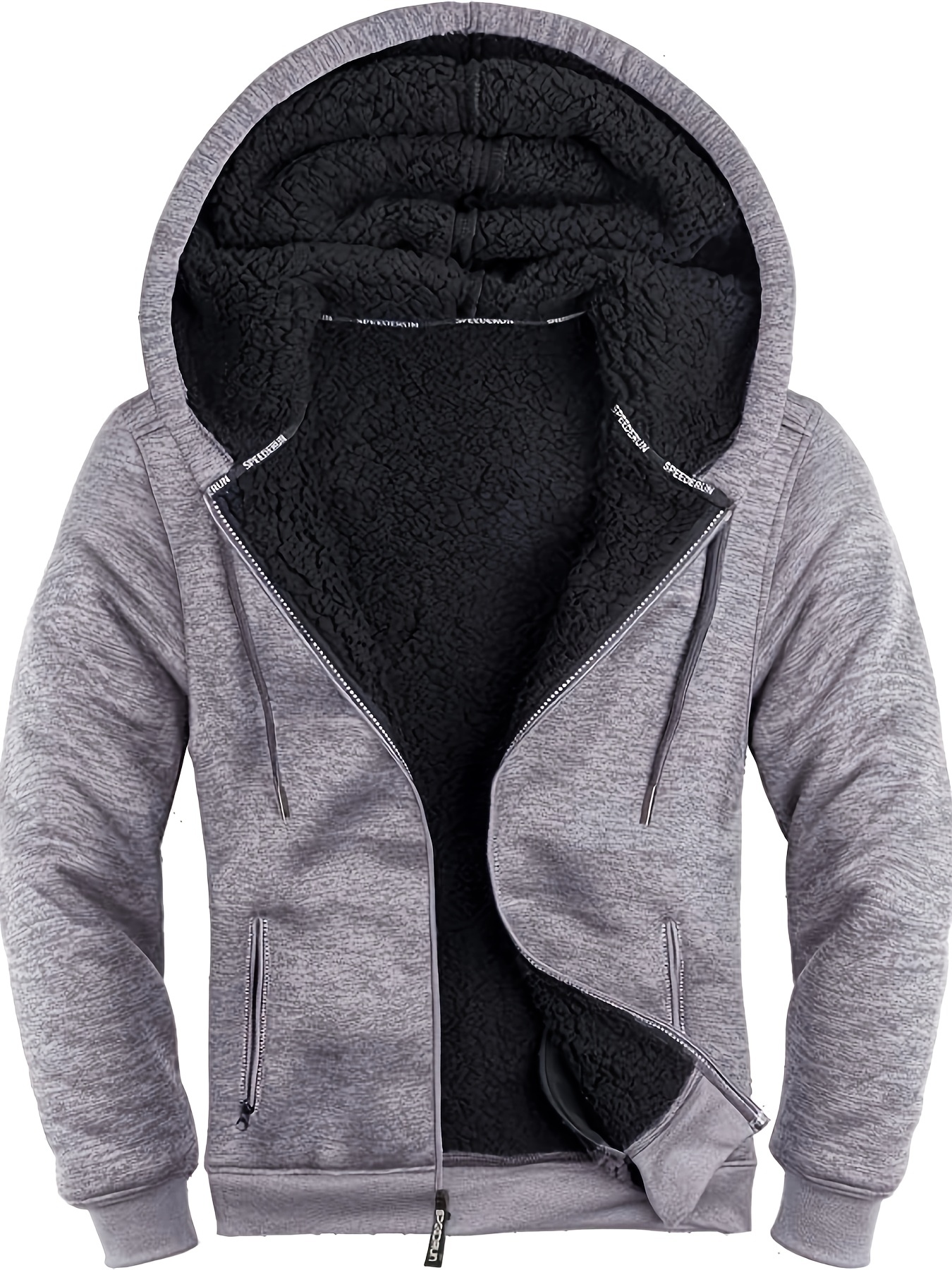 warm thick fleece lined coat solid color mens hooded jacket fleece lined casual long sleeve sherpa lined hoodies with zipper hooded coat for autumn winter details 15