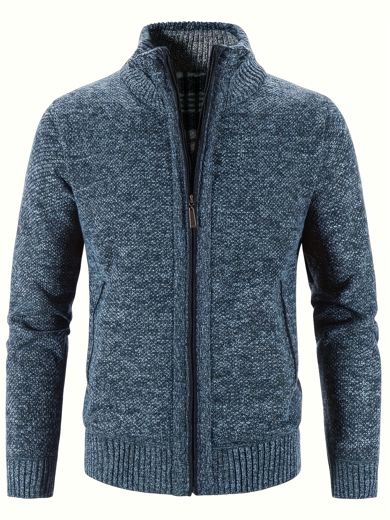 warm stand collar jacket mens casual comfortable zip up zipper pockets knitted cardigan for fall winter details 17