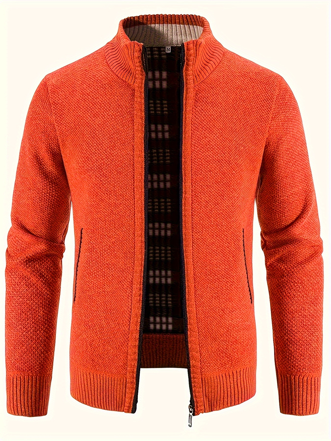 warm stand collar jacket mens casual comfortable zip up zipper pockets knitted cardigan for fall winter details 30