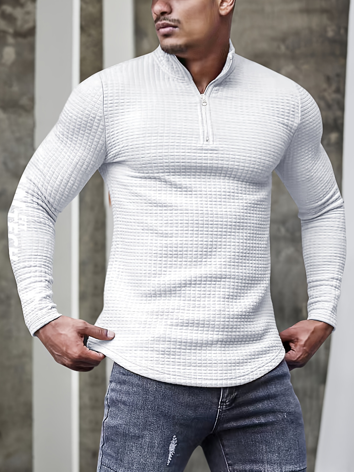 mens v neck waffle sweatshirt for men solid sweatshirts for spring fall long sleeve tops details 6