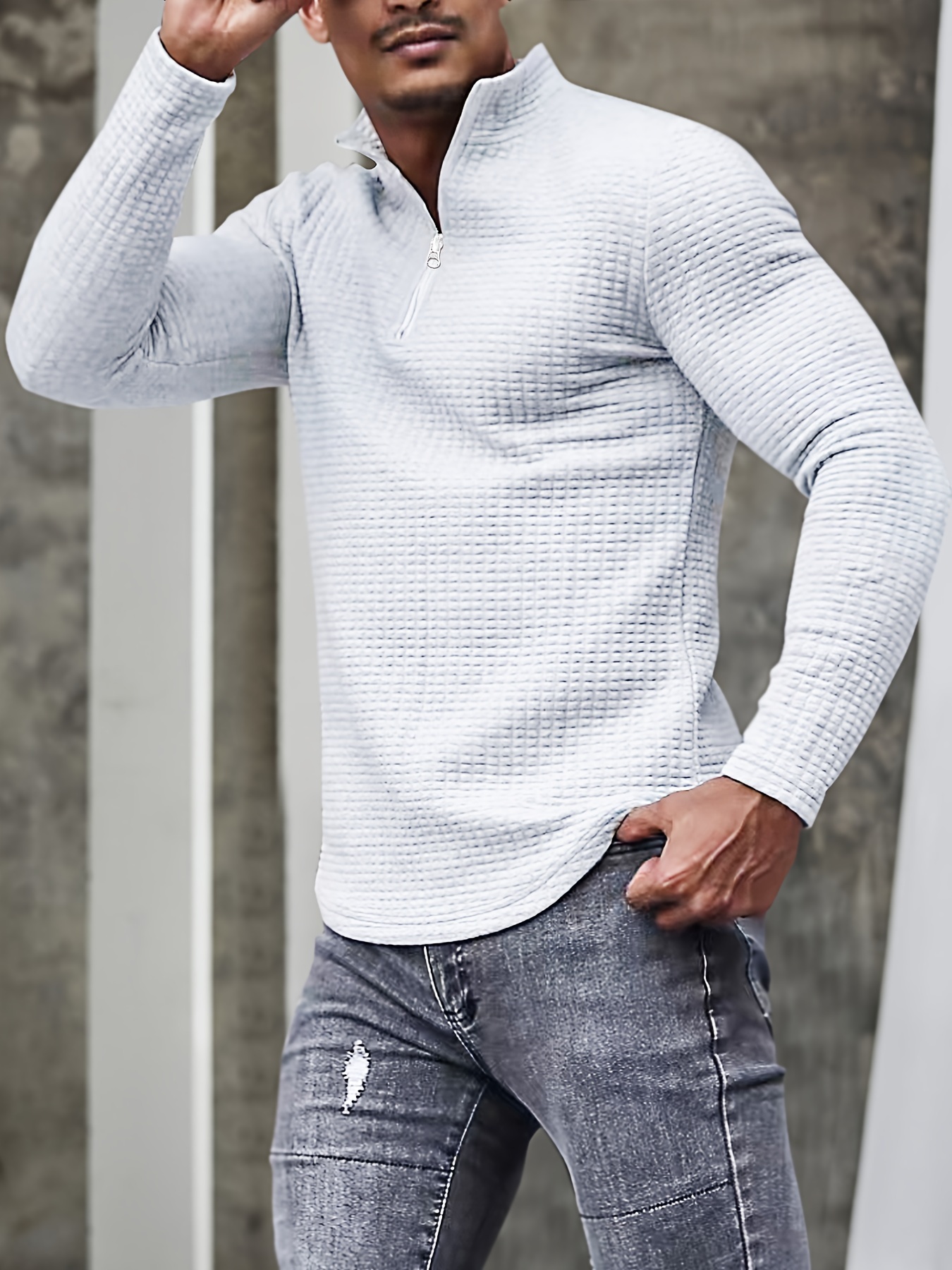 mens v neck waffle sweatshirt for men solid sweatshirts for spring fall long sleeve tops details 7