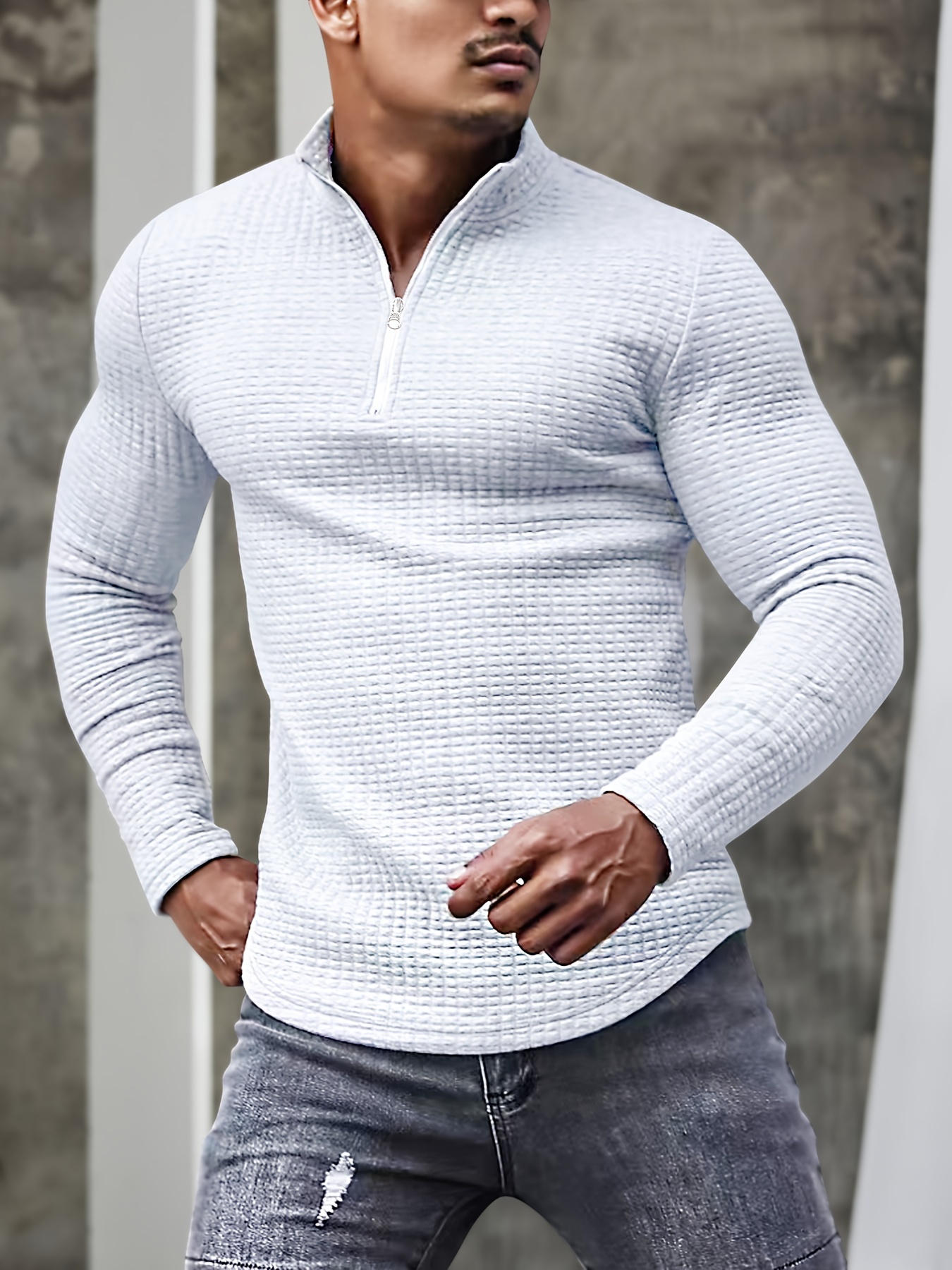 mens v neck waffle sweatshirt for men solid sweatshirts for spring fall long sleeve tops details 8