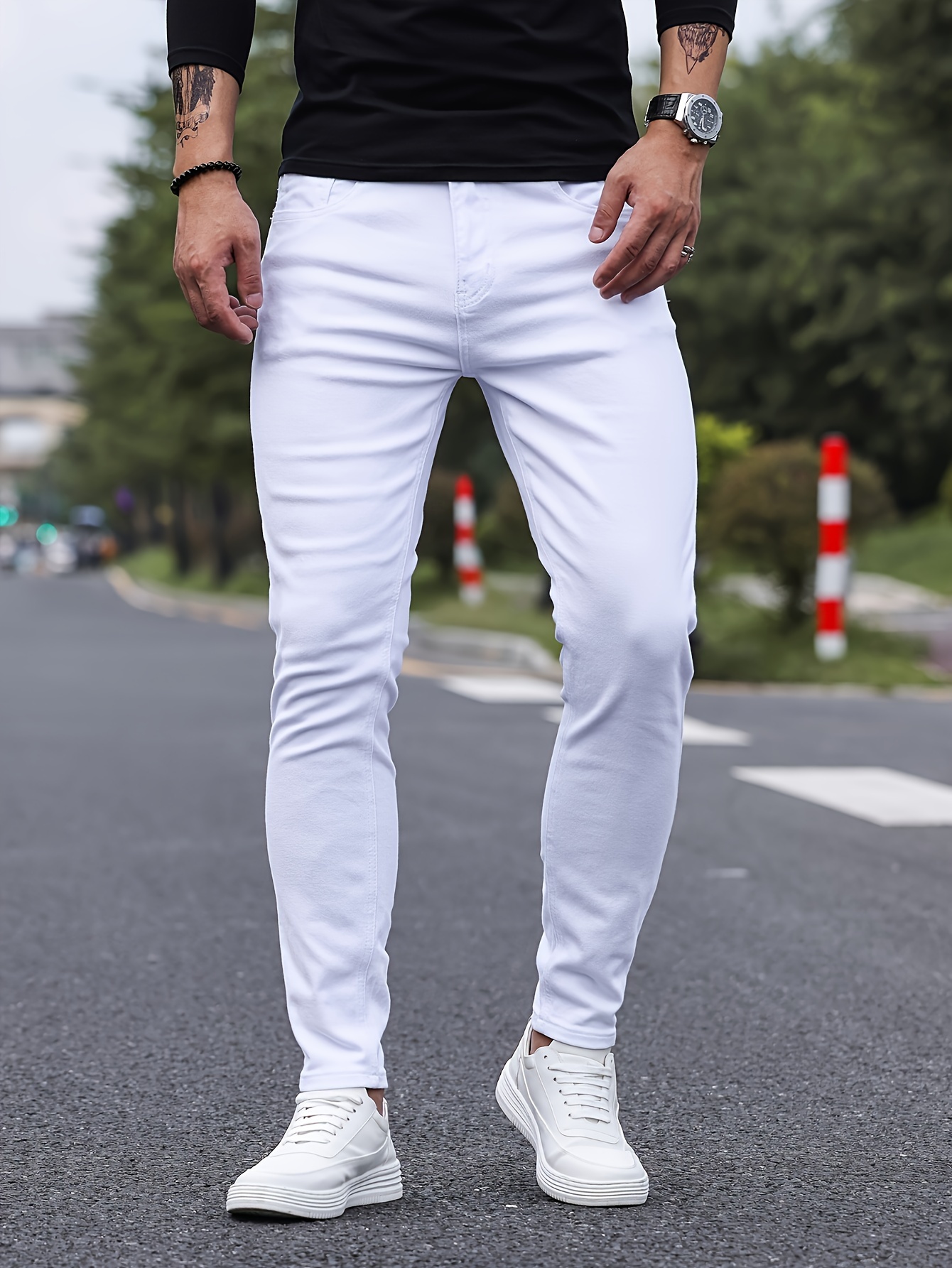 mens casual classic design skinny jeans details 1