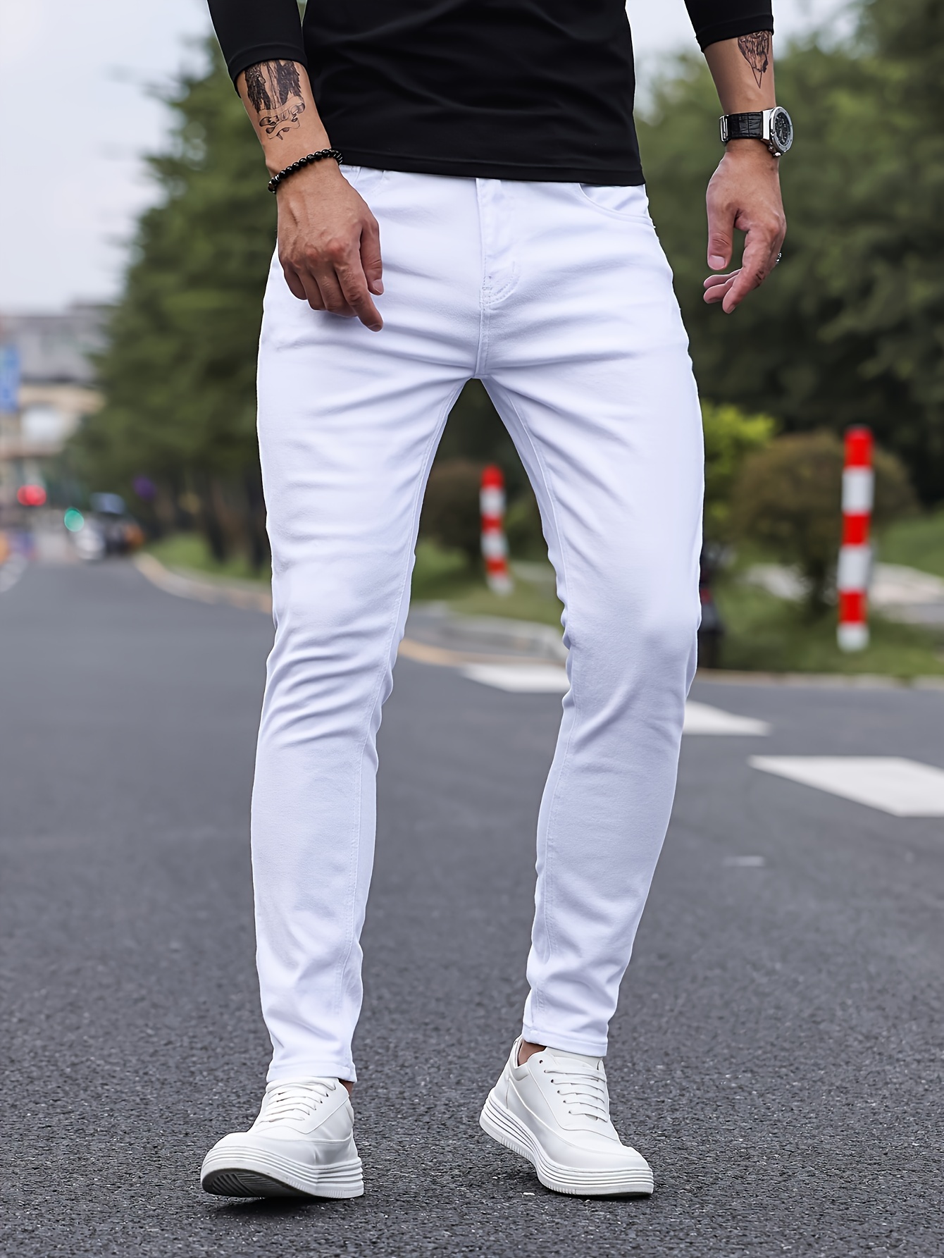 mens casual classic design skinny jeans details 2