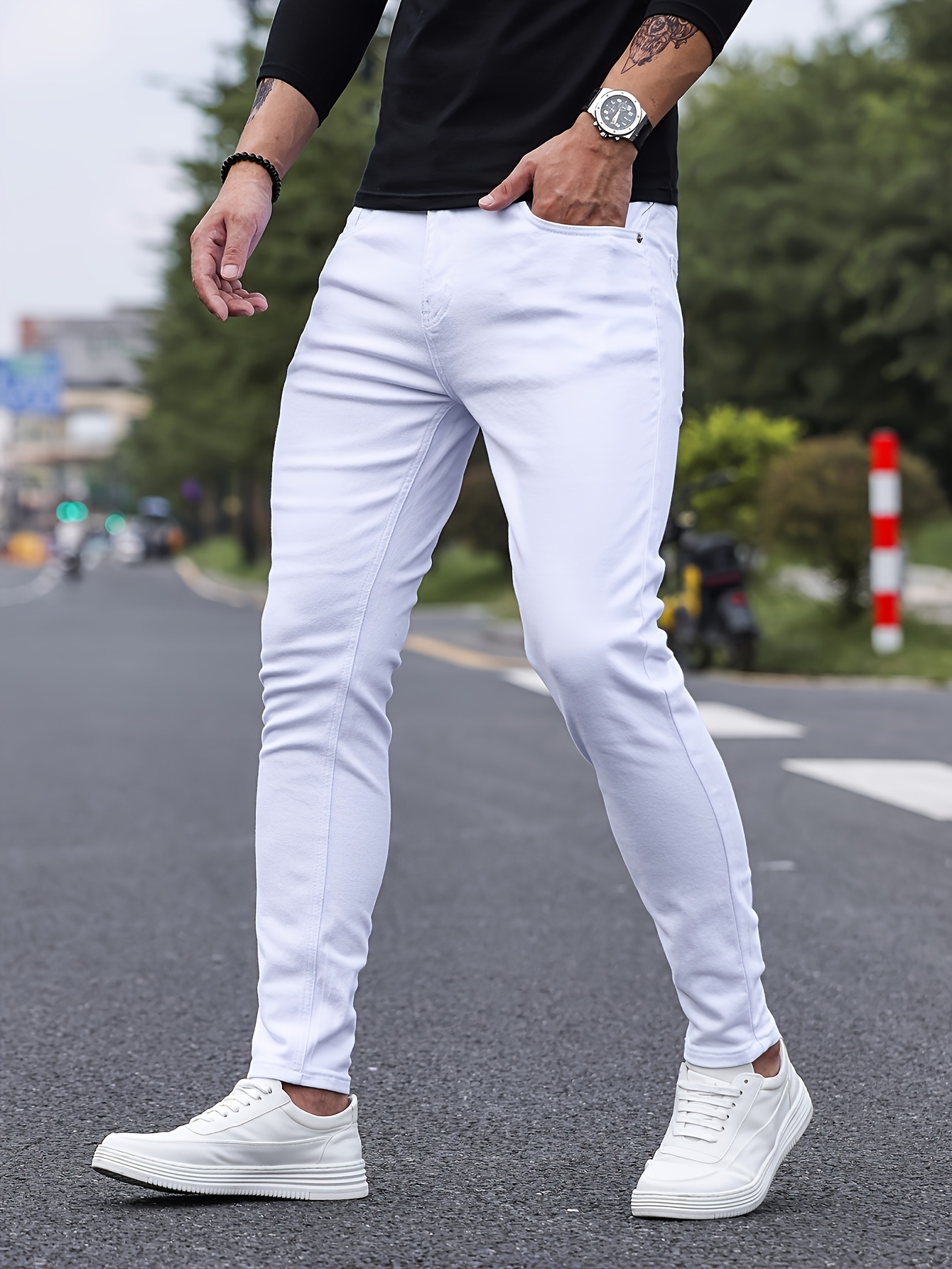 mens casual classic design skinny jeans details 3